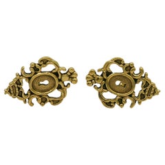 ROCHAS Vintage Gold Tone Baroque Keyhole Clip-On Earrings