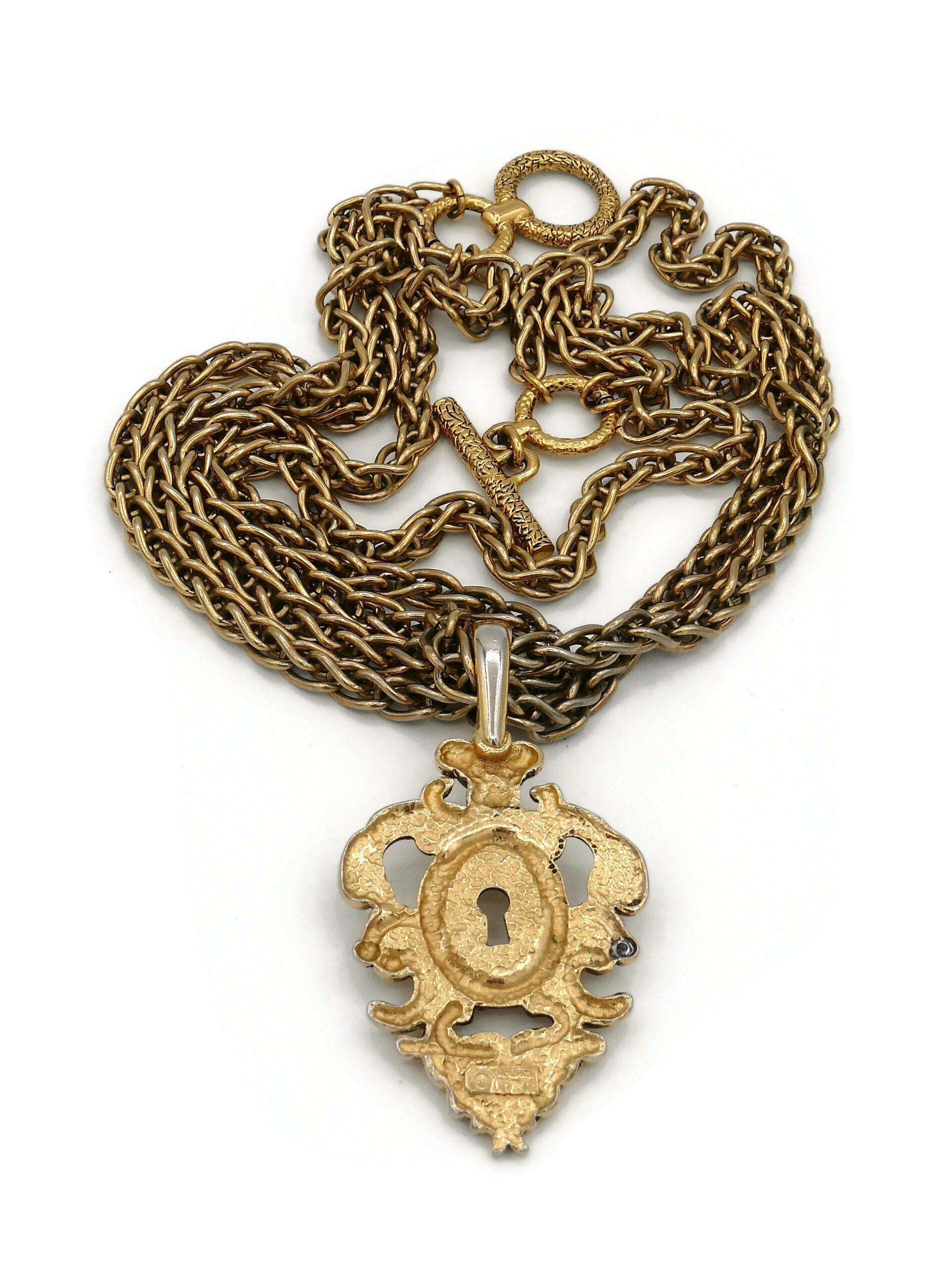 Rochas Vintage Gold Toned Lock Pendant Necklace For Sale 6