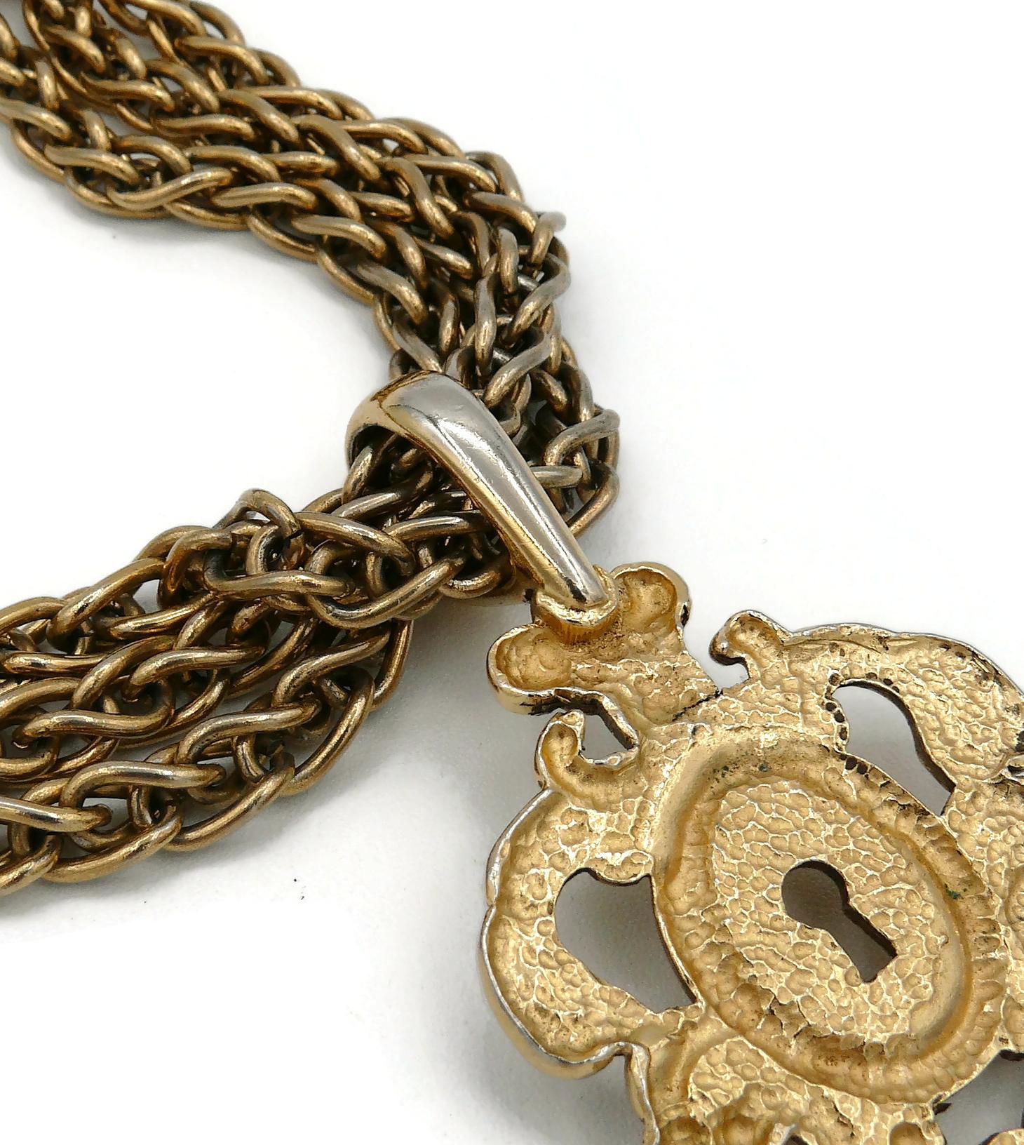 Rochas Vintage Gold Toned Lock Pendant Necklace For Sale 11