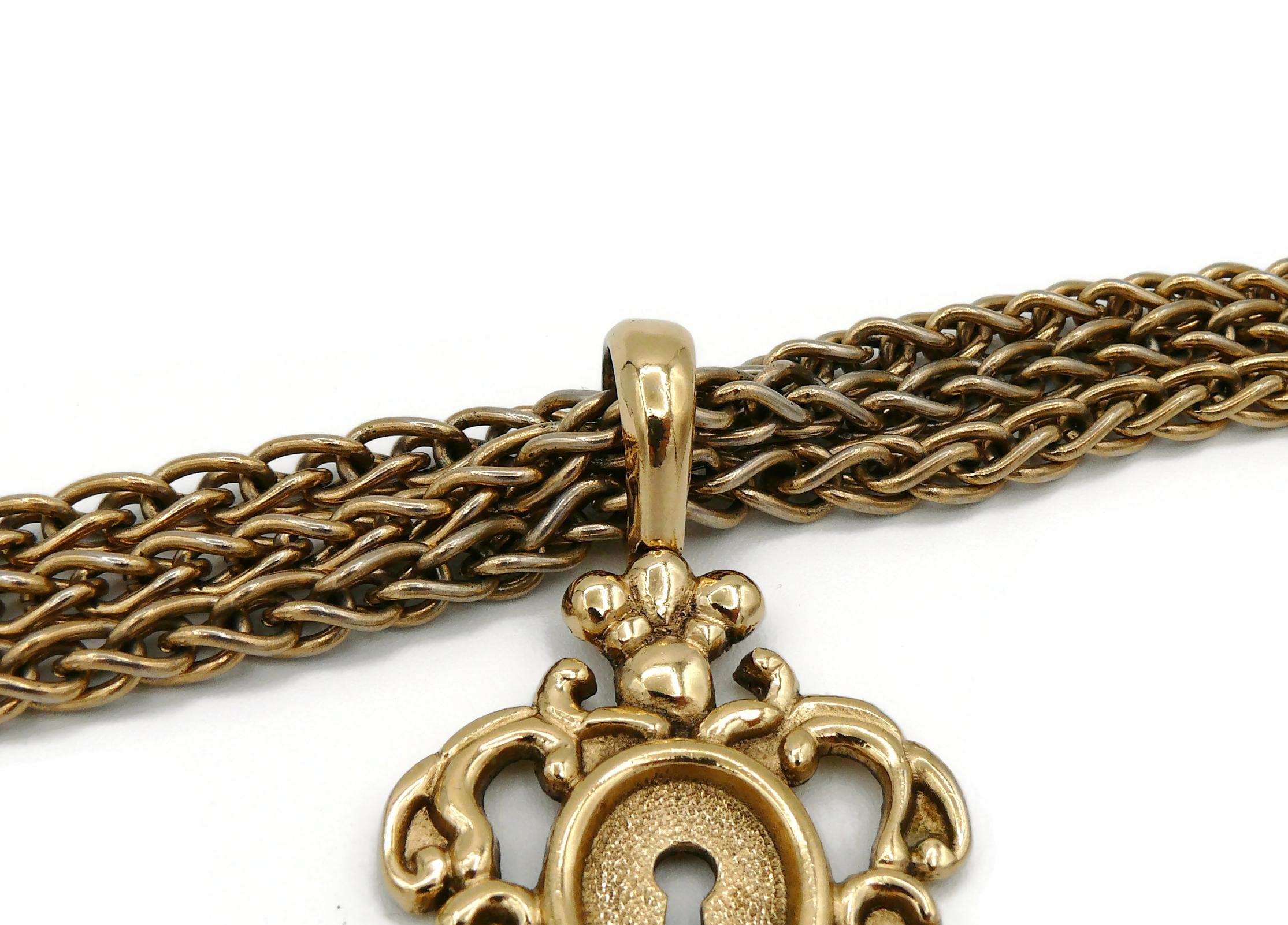 Rochas Vintage Gold Toned Lock Pendant Necklace For Sale 12