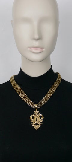 Rochas Vintage Gold Toned Lock Pendant Necklace