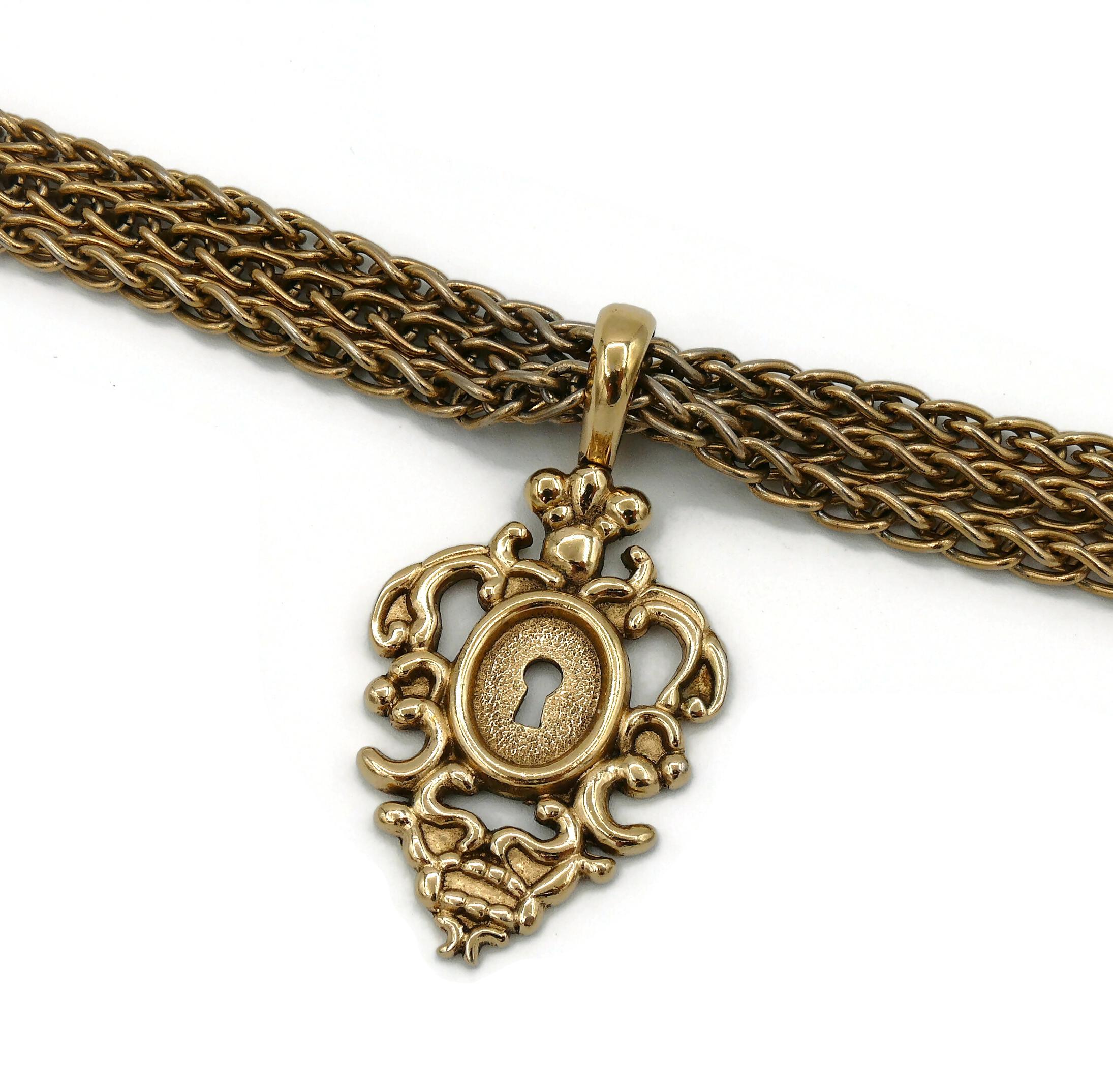 Rochas Vintage Gold Toned Lock Pendant Necklace For Sale 2