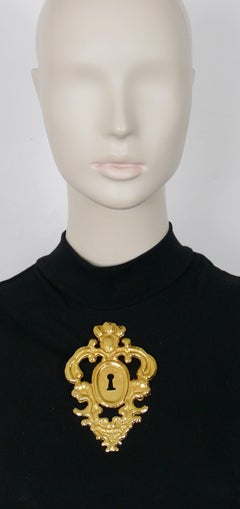 Rochas Vintage Oversized Gold Toned Baroque Lock Brooch