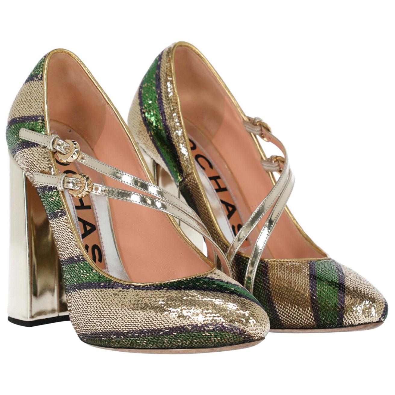 Rochas Woman Pumps Green Fabric IT 37.5 For Sale