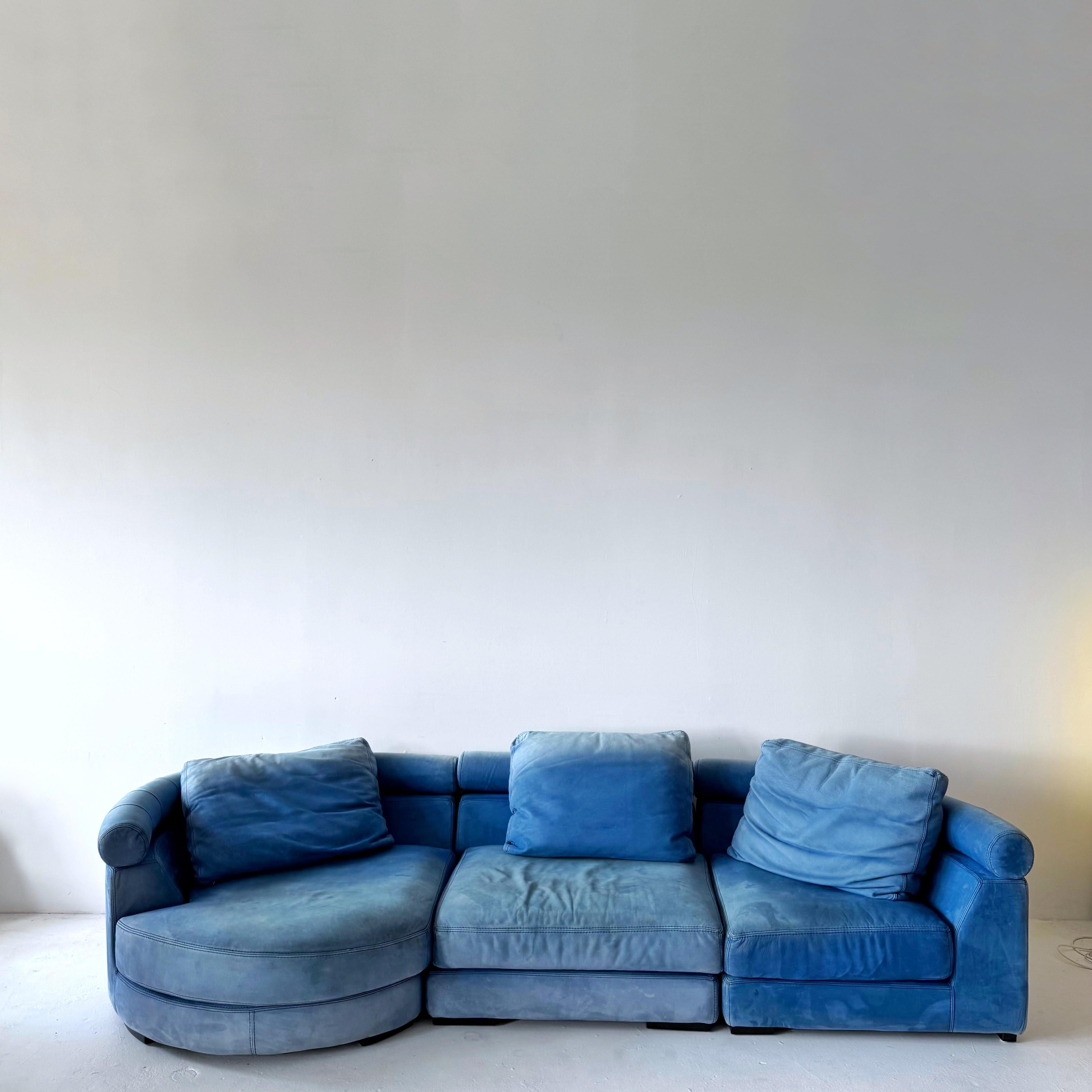 Postmoderno Divano componibile Entre'Acte di Hans Hopfer in pelle blu anni '90 di Roche Bobois in vendita