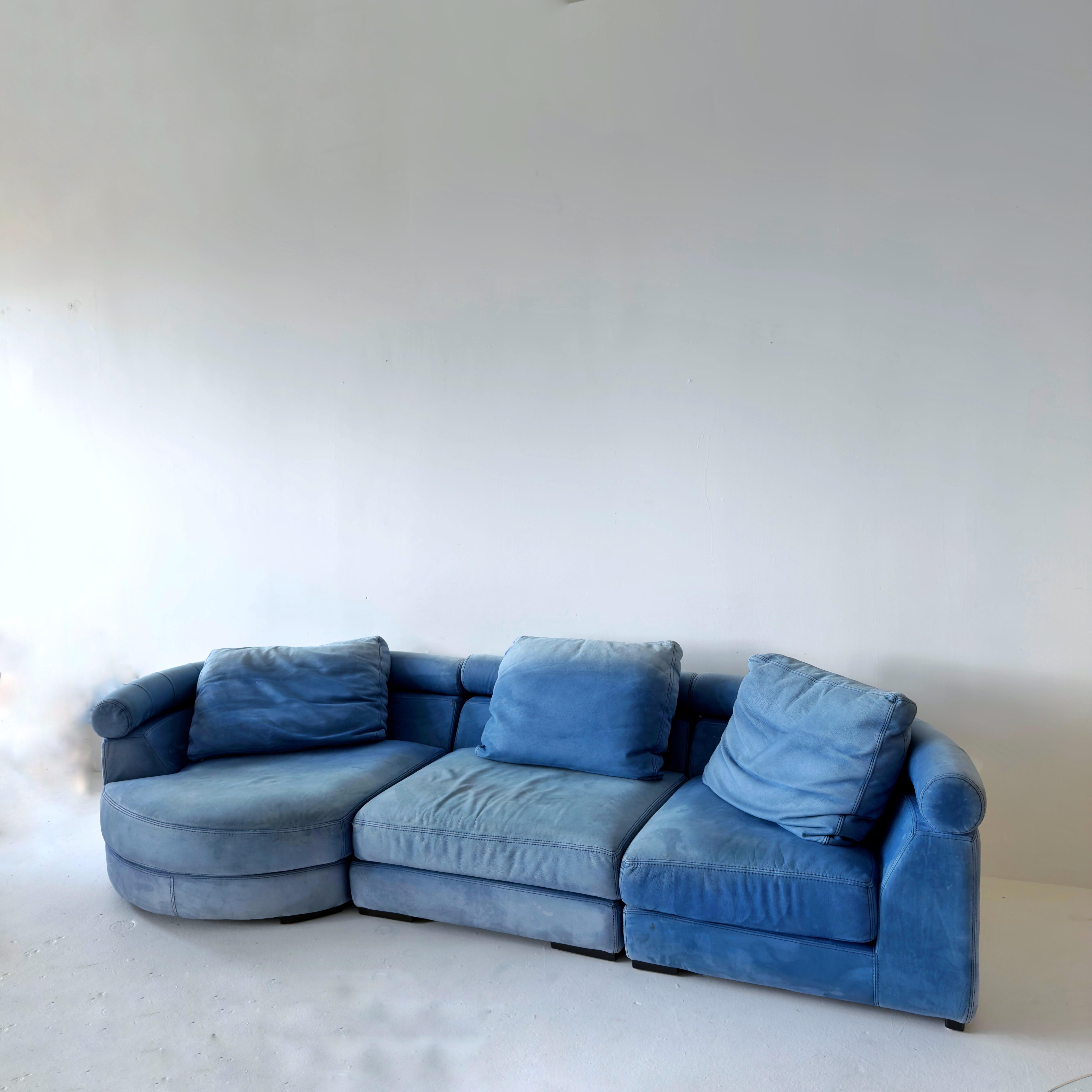 Francese Divano componibile Entre'Acte di Hans Hopfer in pelle blu anni '90 di Roche Bobois in vendita