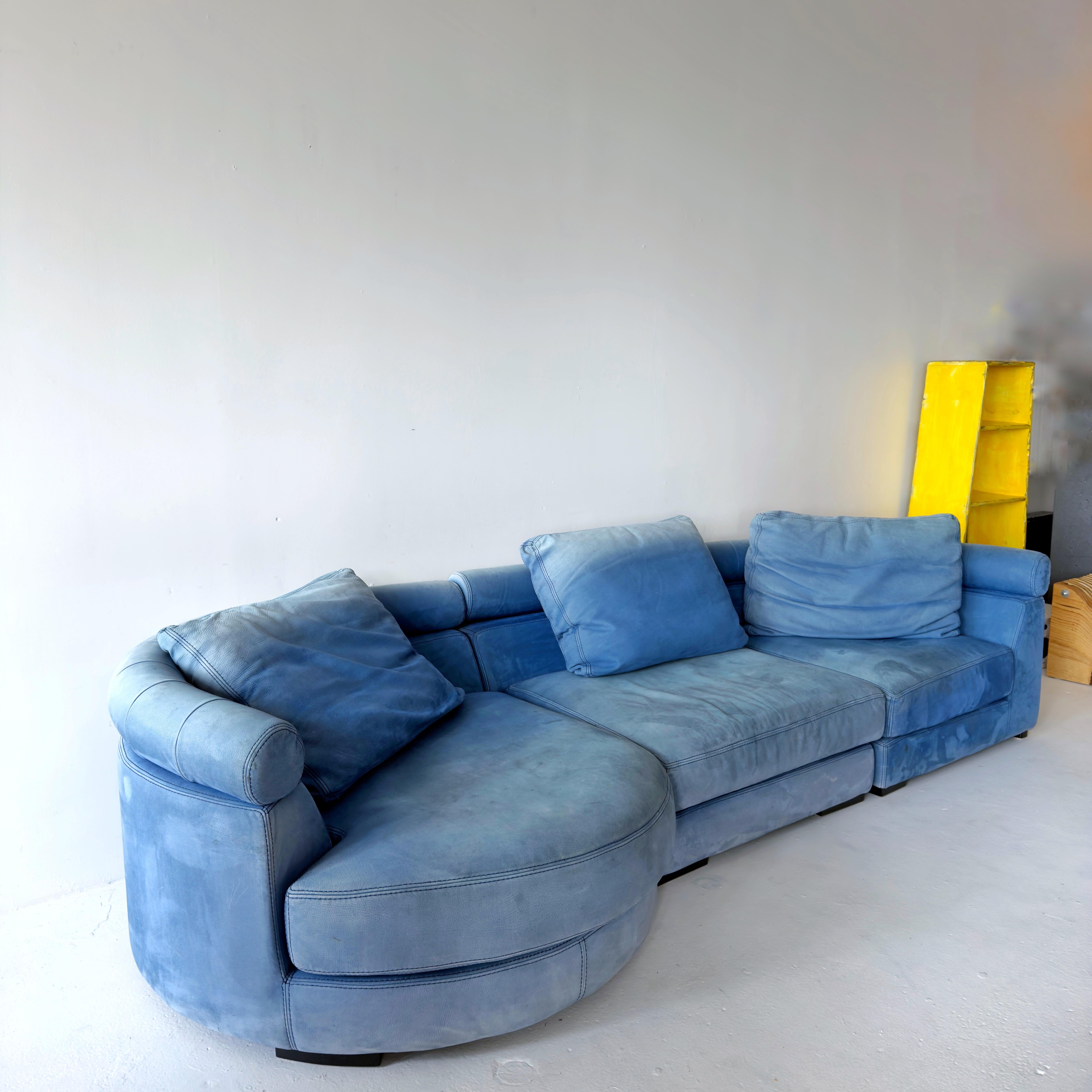 Fine XX secolo Divano componibile Entre'Acte di Hans Hopfer in pelle blu anni '90 di Roche Bobois in vendita