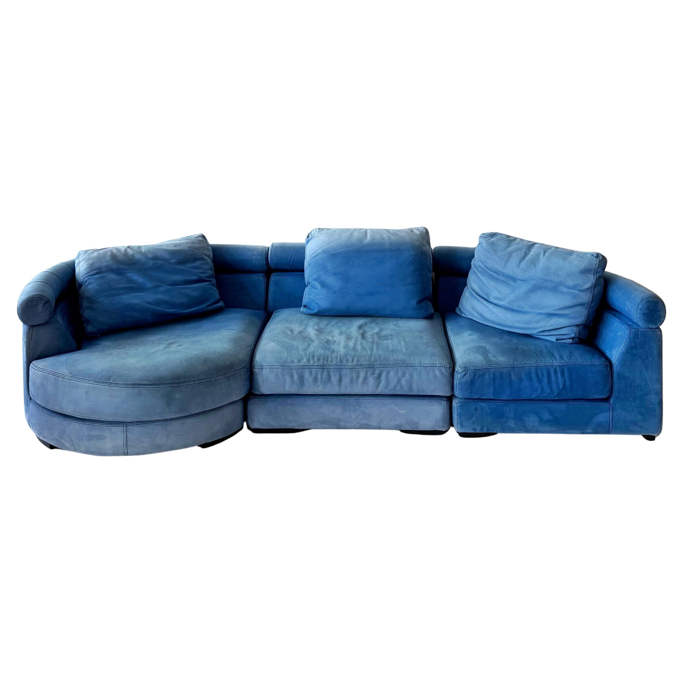 Divano componibile Entre'Acte di Hans Hopfer in pelle blu anni '90 di Roche Bobois in vendita