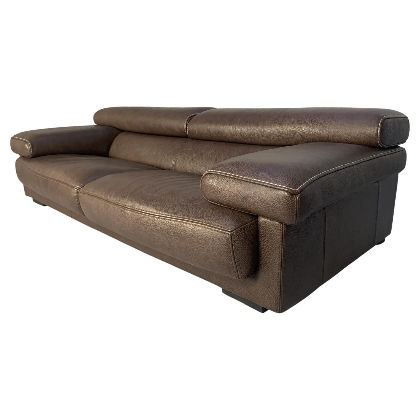Roche Bobois 3-Seat Sofa in Dark Brown Leather