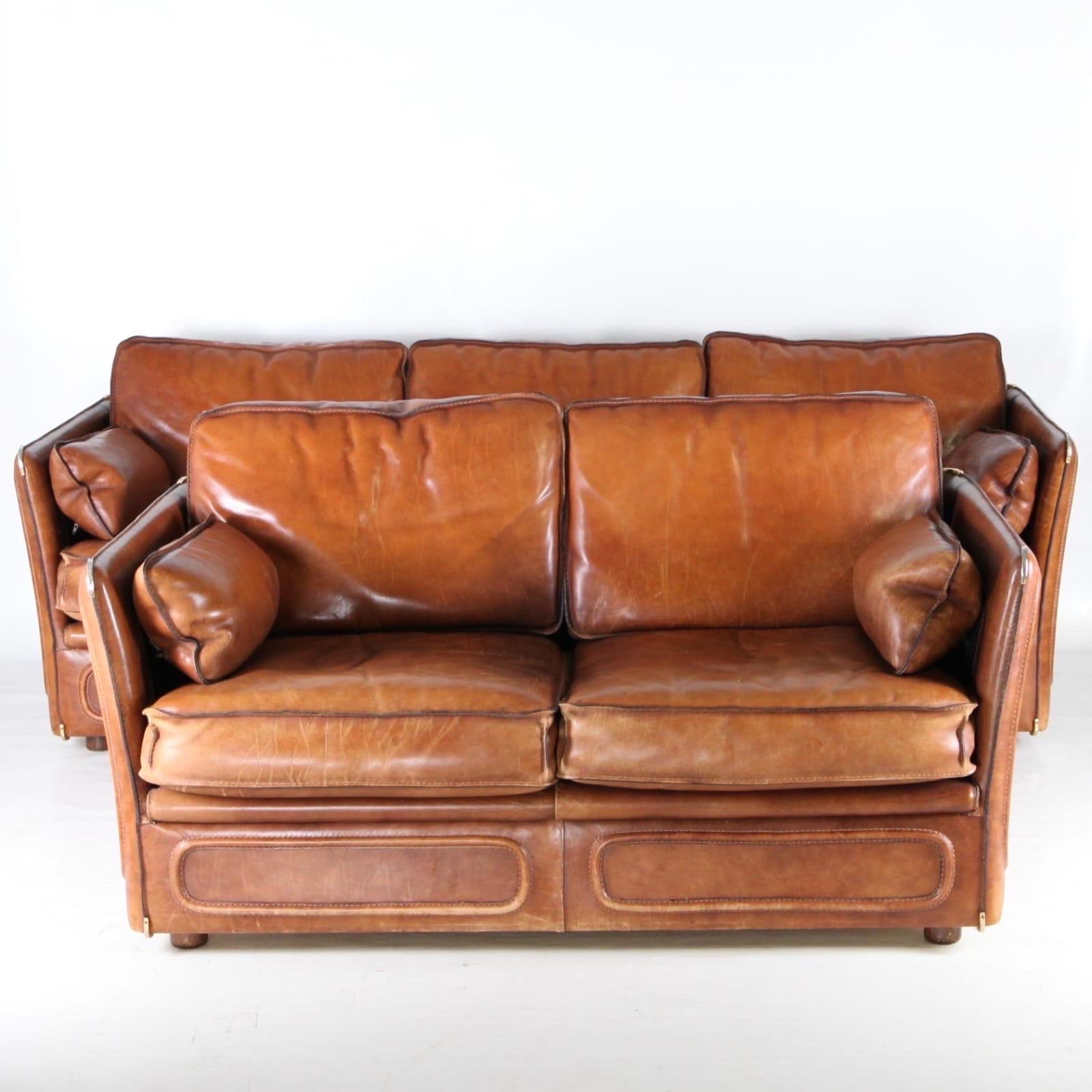 Roche Bobois 3 seaters leather sofa 6