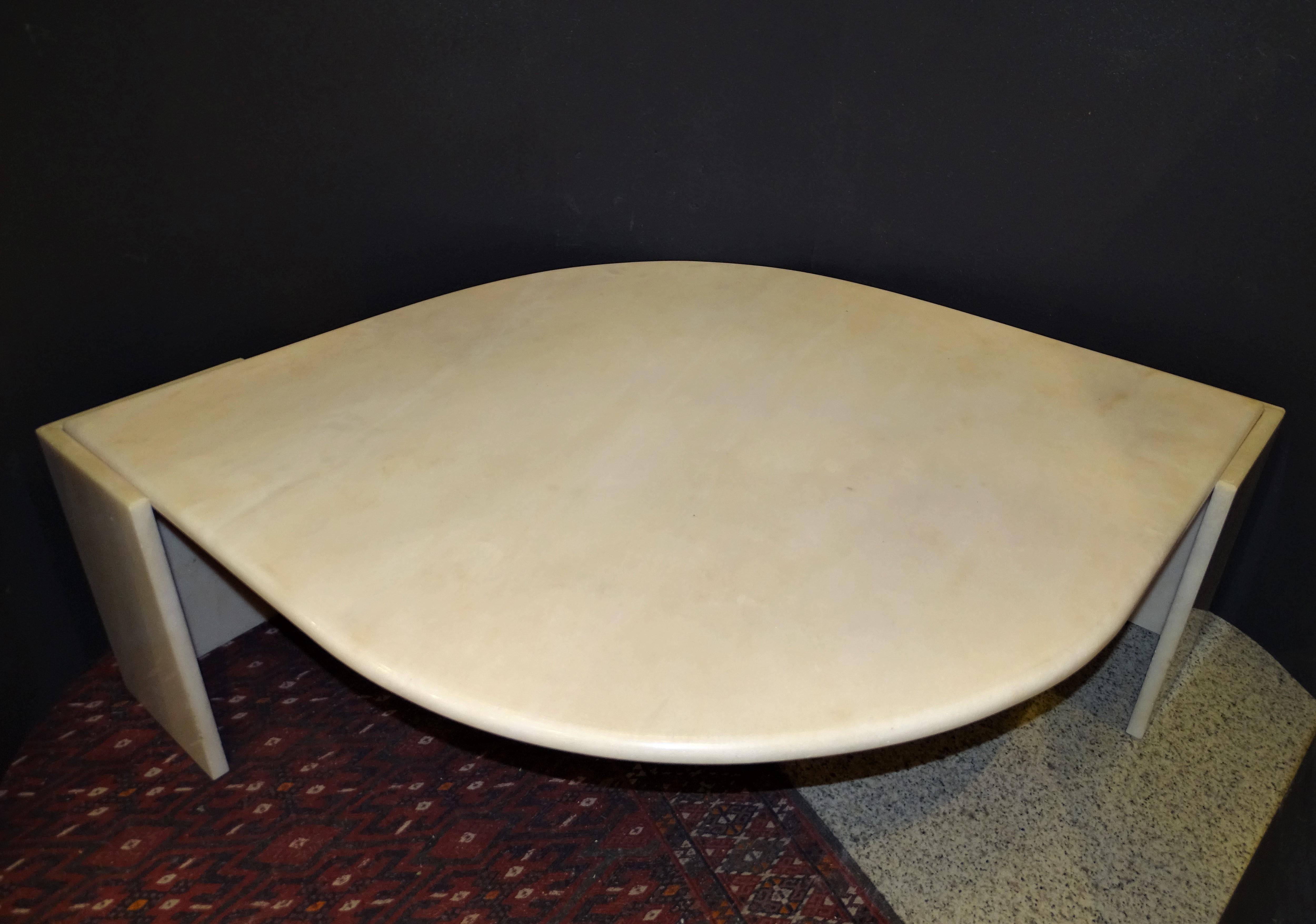 Mid-Century Modern Roche Bobois 70s French Beige Marble Coffeetable, Center Table
