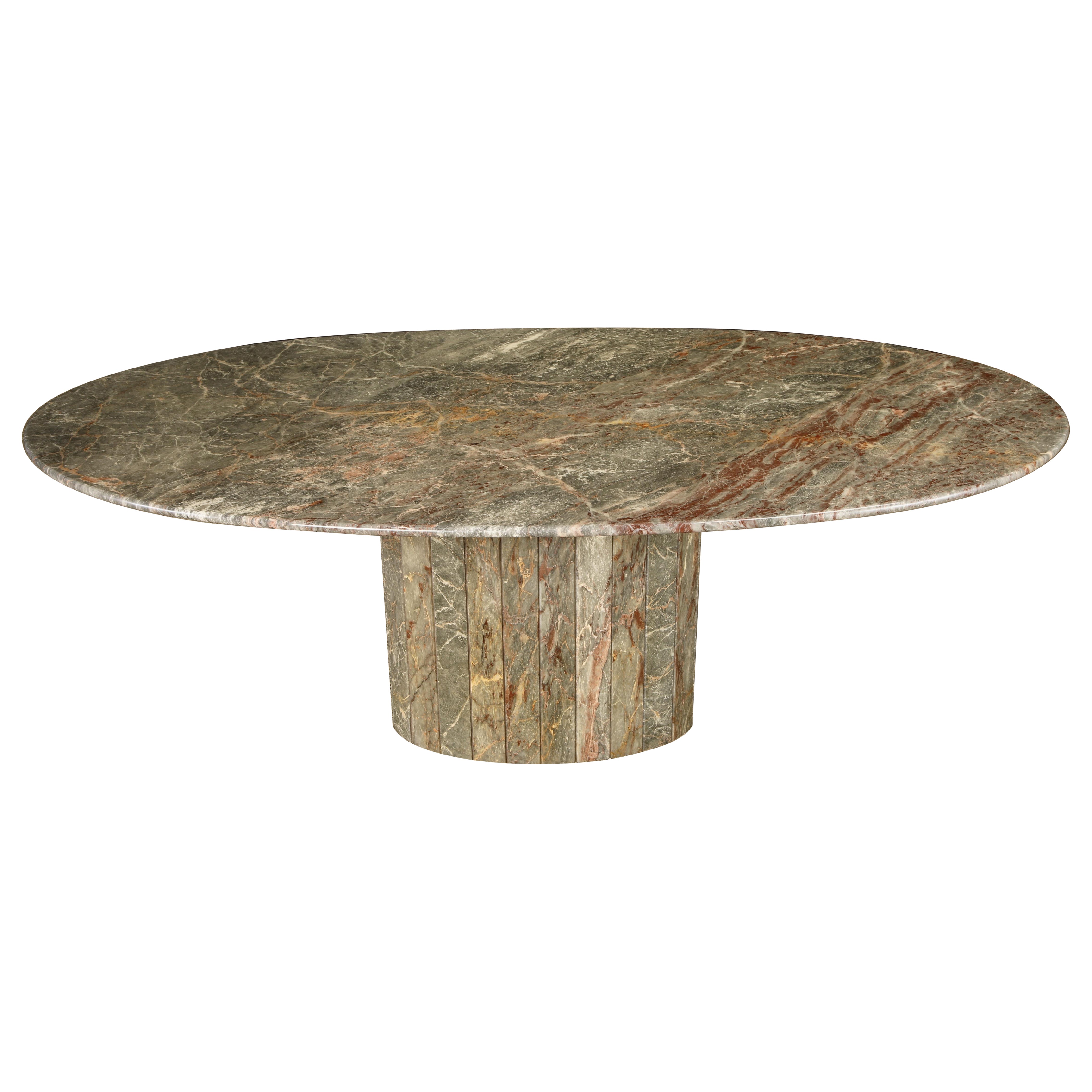Table de salle à manger en marbre rose et gris attribuée à Roche Bobois, circa 1980