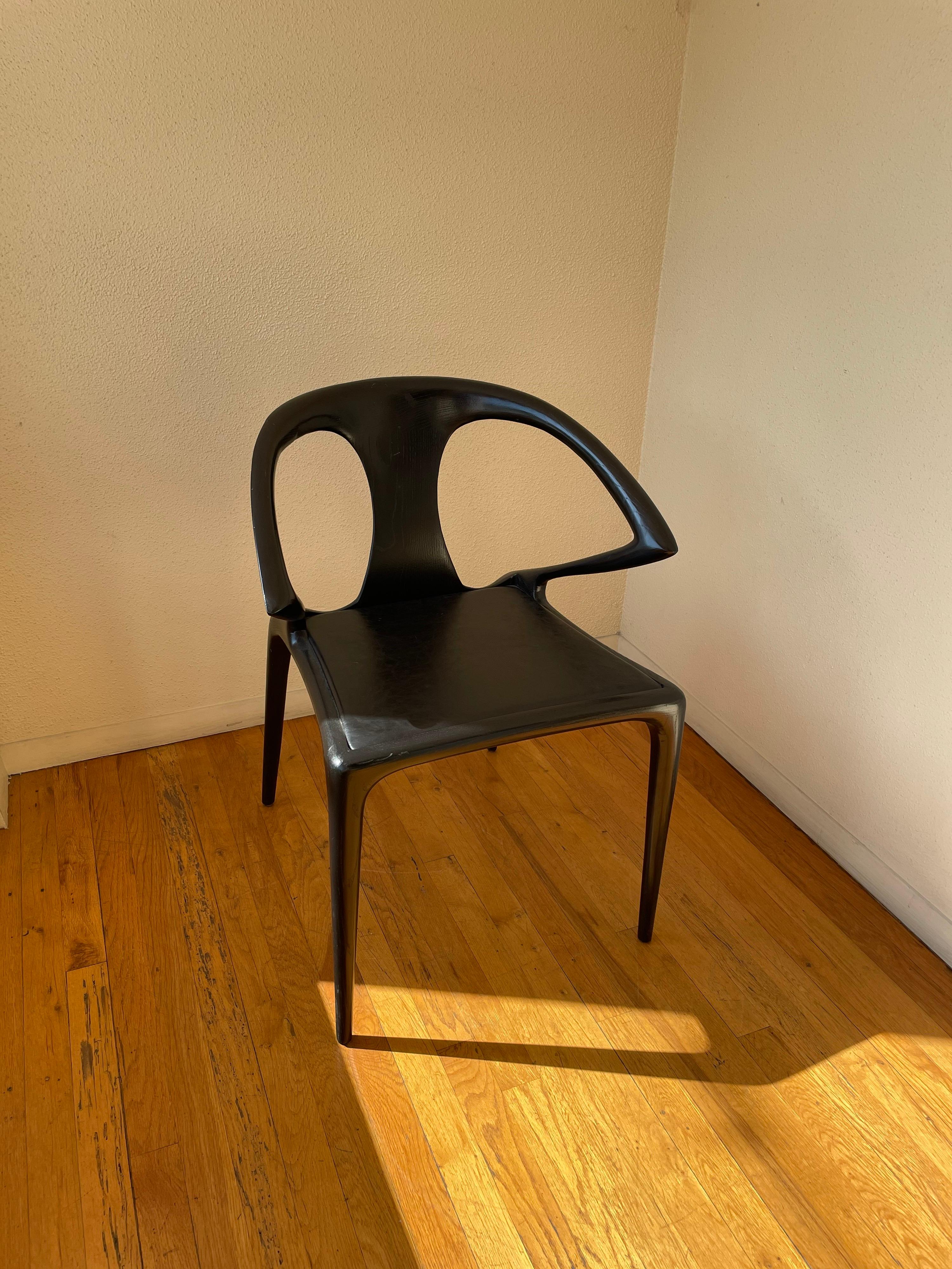 Space Age Roche Bobois Ava Armchair in Ebonized Oak & Leather Seat