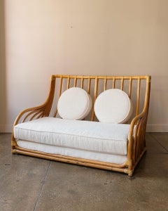 Roche Bobois Bamboo and Boucle Two-Seat Sofa, 1960s