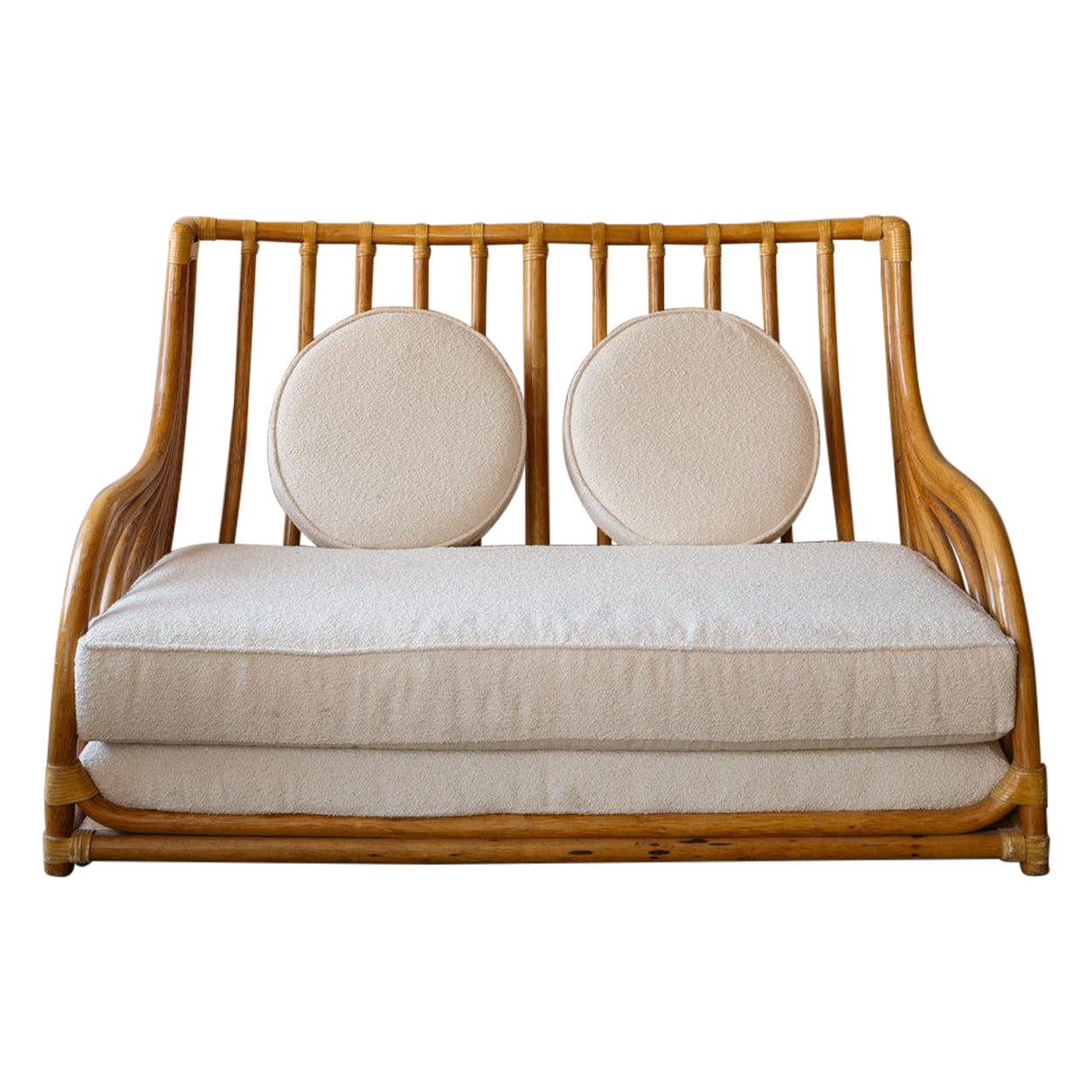 Roche Bobois Bamboo and Boucle Two-Seat Sofa, 1960s For Sale