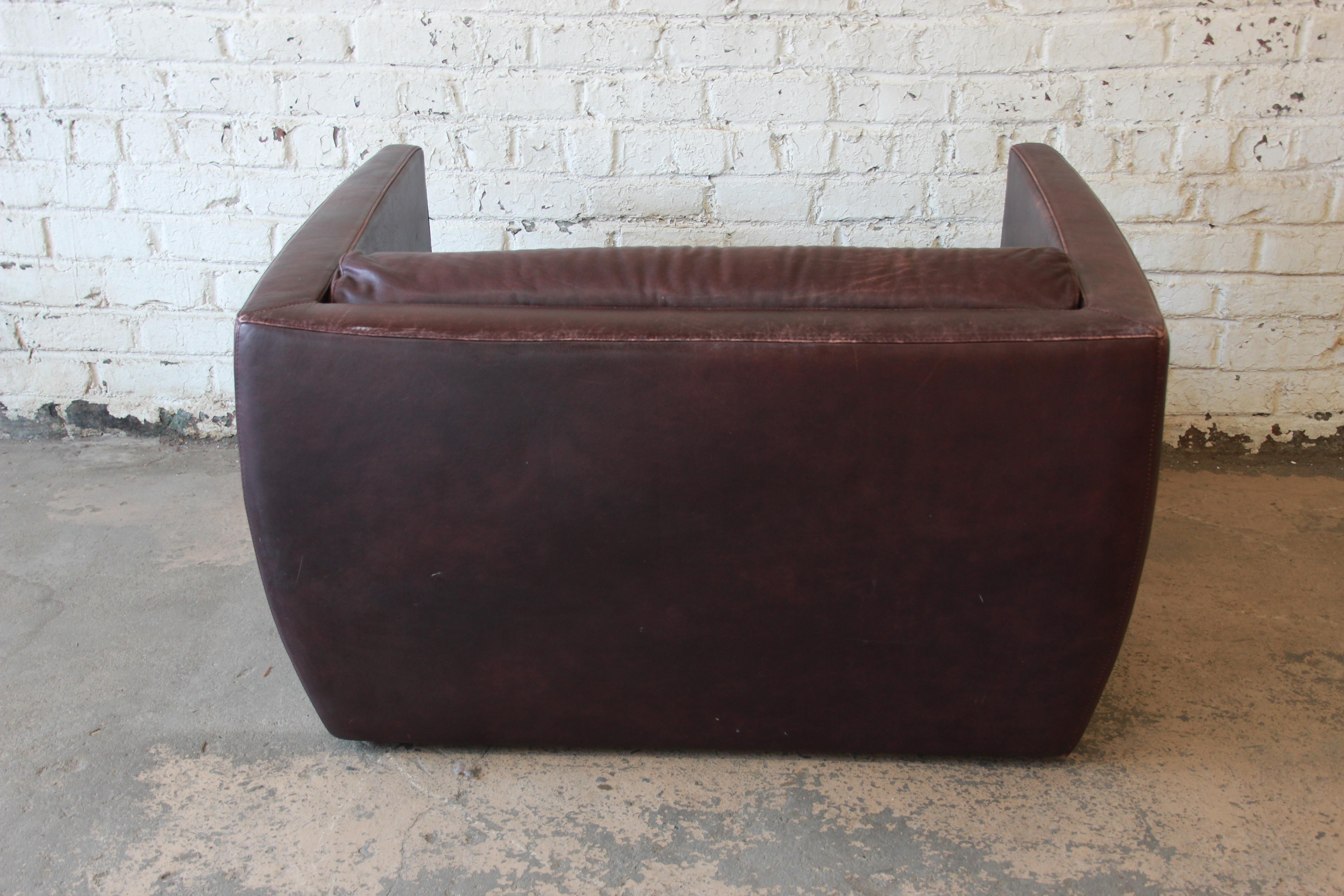 Roche Bobois Bauhaus Style Leather Loveseat or Cube Chair, 1970s 5