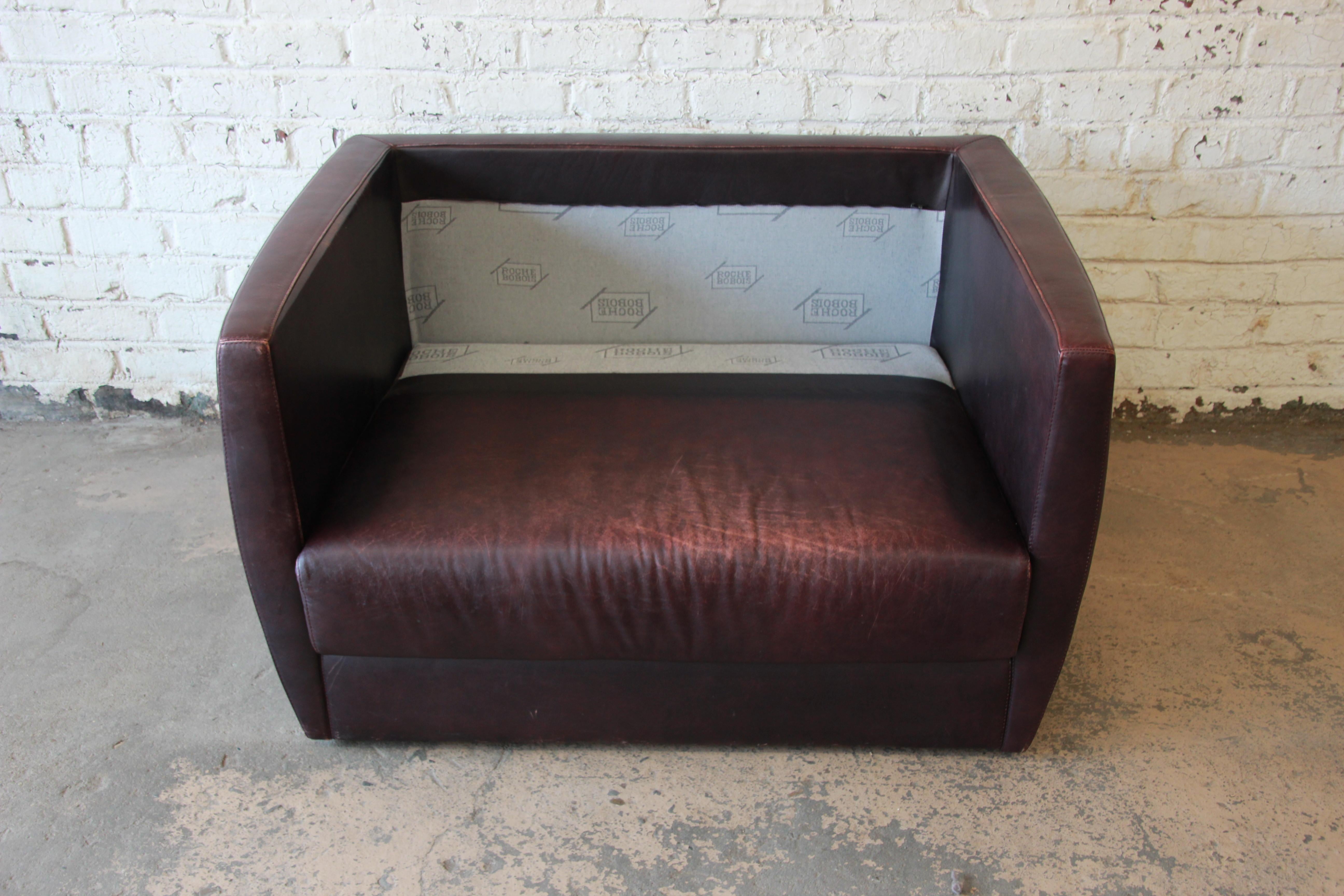Roche Bobois Bauhaus Style Leather Loveseat or Cube Chair, 1970s 7