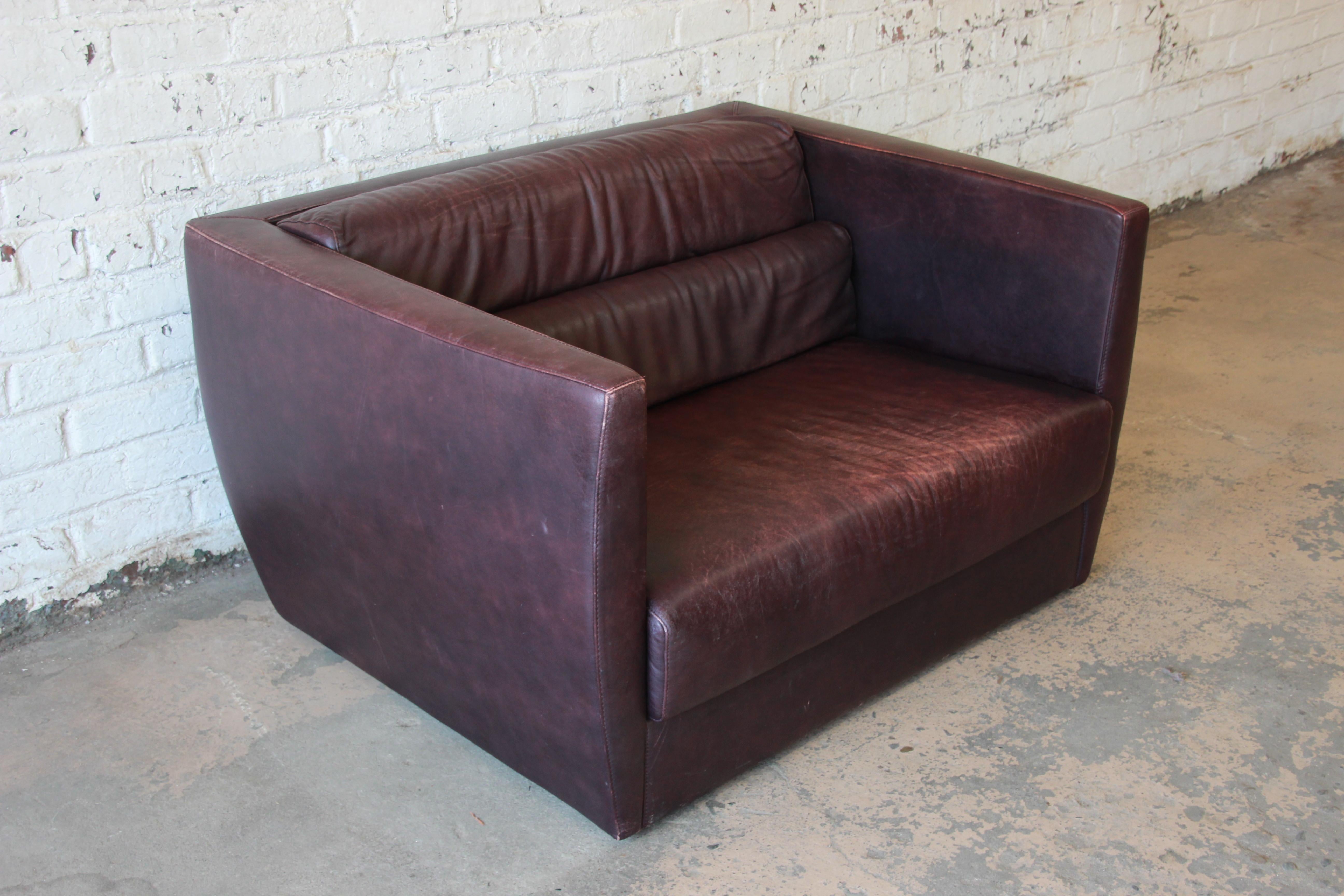 Late 20th Century Roche Bobois Bauhaus Style Leather Loveseat or Cube Chair, 1970s