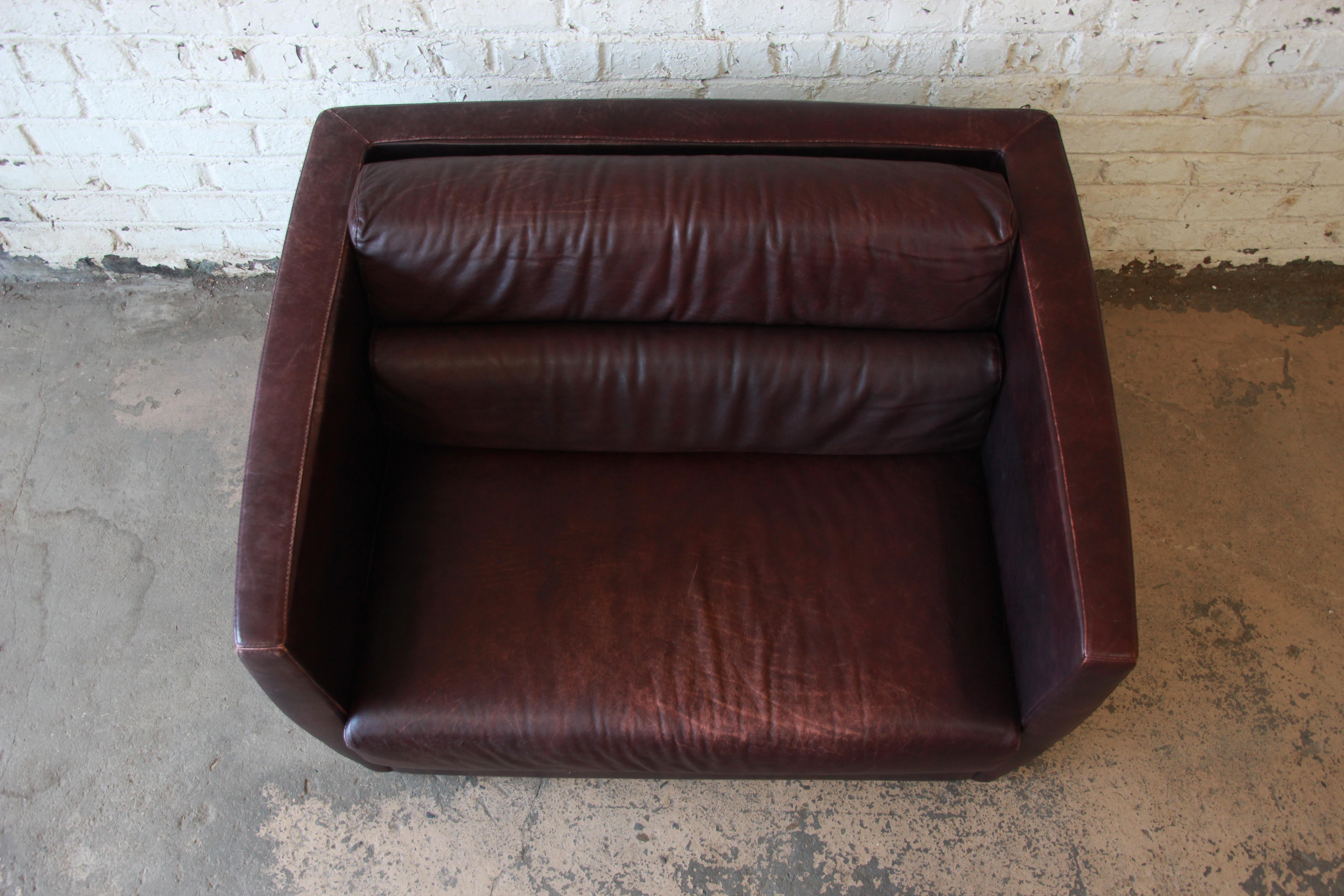 Roche Bobois Bauhaus Style Leather Loveseat or Cube Chair, 1970s 1
