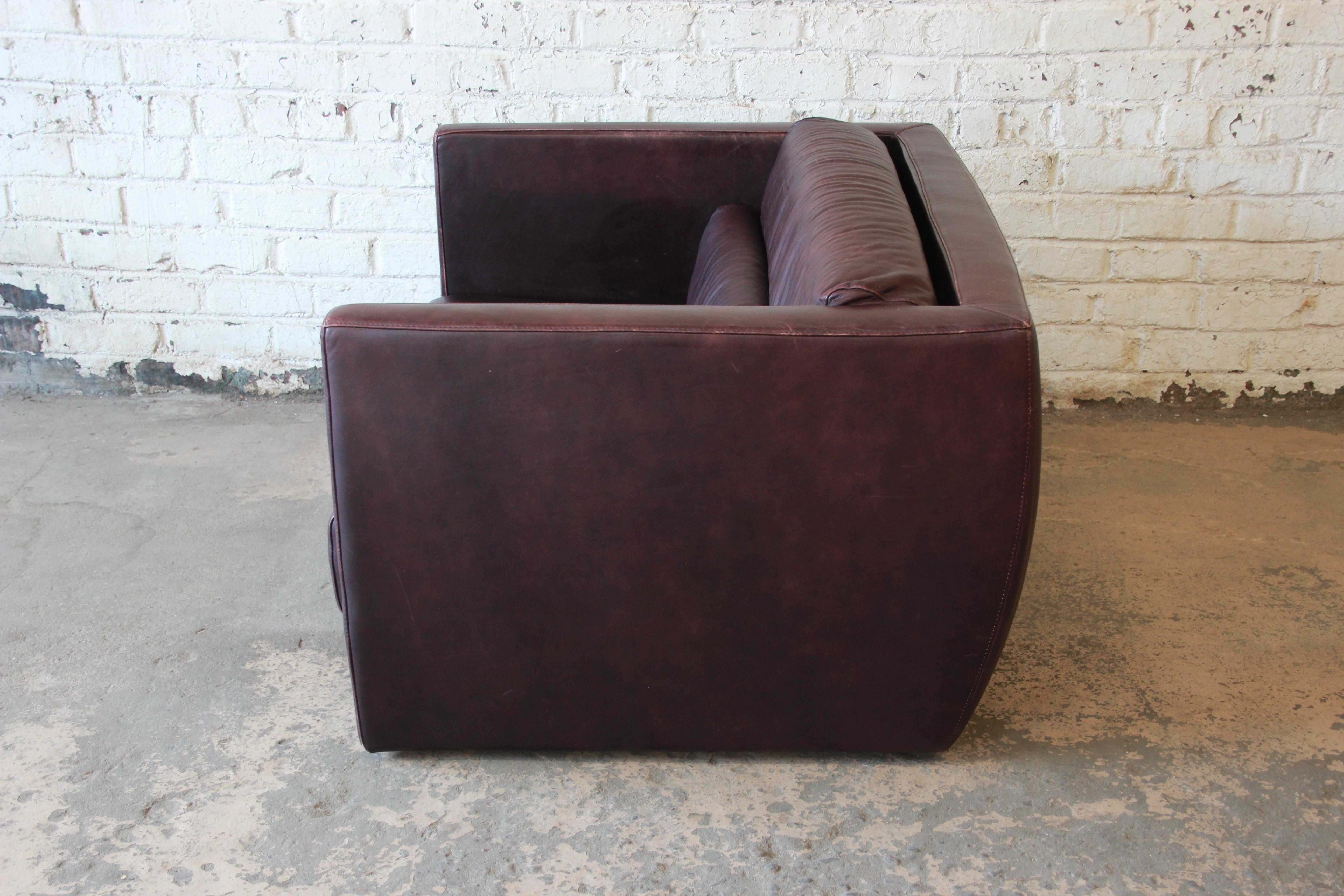 Roche Bobois Bauhaus Style Leather Loveseat or Cube Chair, 1970s 3