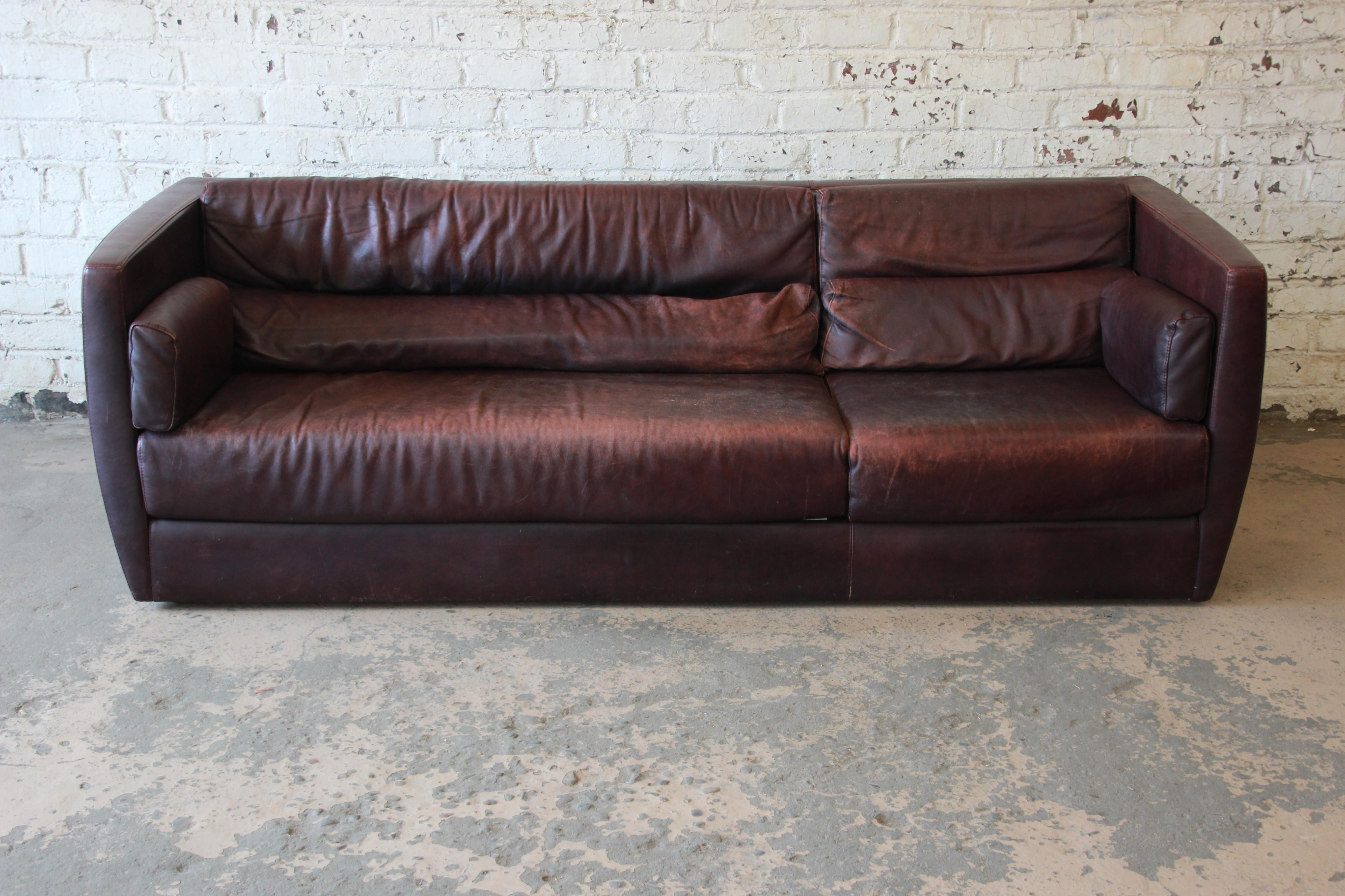 Italian Roche Bobois Bauhaus Style Leather Sofa, 1970s