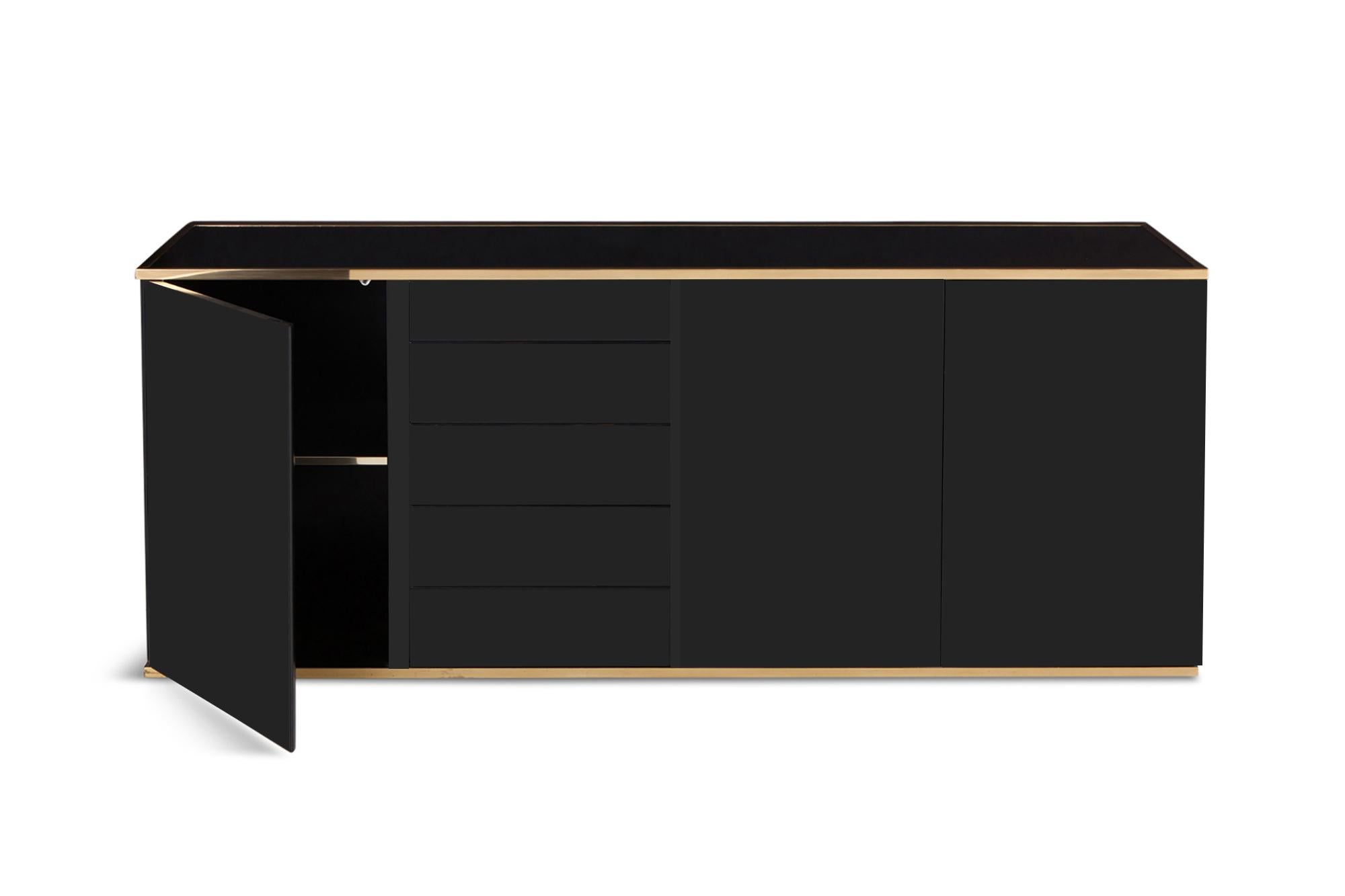 French Roche Bobois Black and Brass Lacquered Credenza