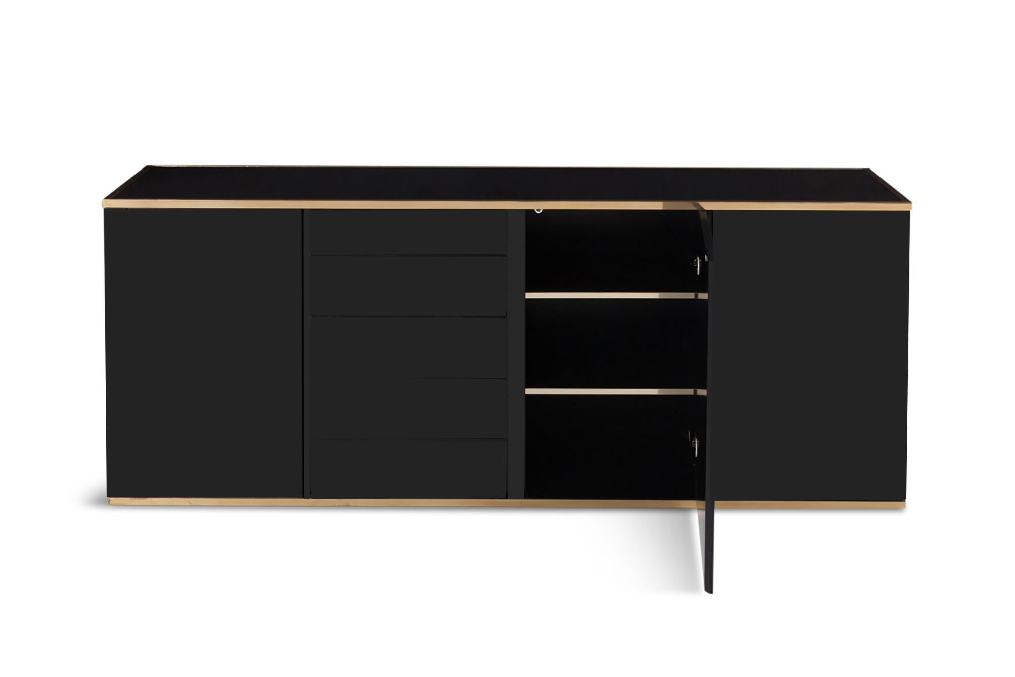 Roche Bobois Black and Brass Lacquered Credenza In Good Condition In Antwerp, BE