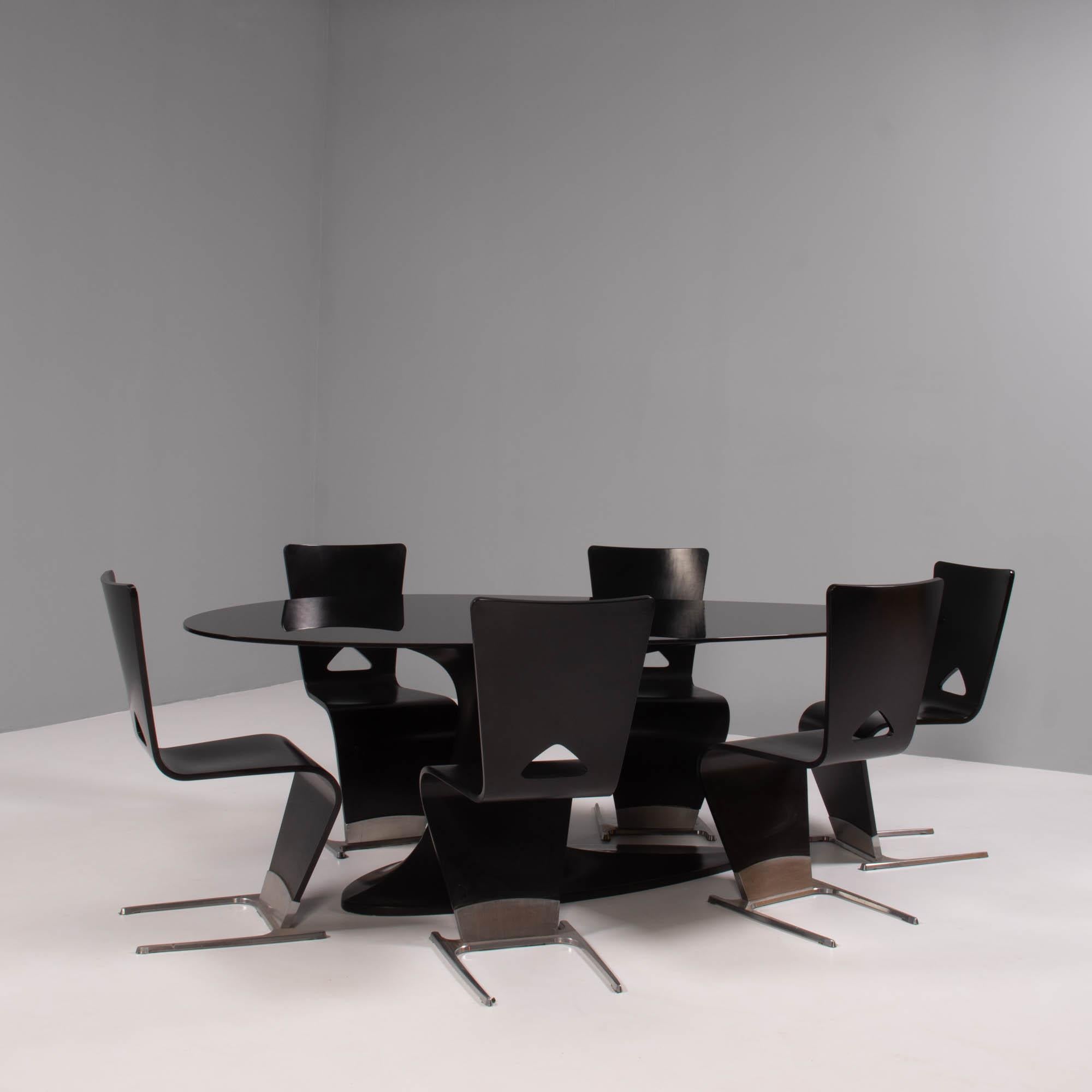 French Roche Bobois Black Dining Table and Six Chairs by Sacha Lakic, 2005