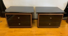 Roche Bobois Black Lacquer Nightstands, Pair Made in Italy Pierre Cardin