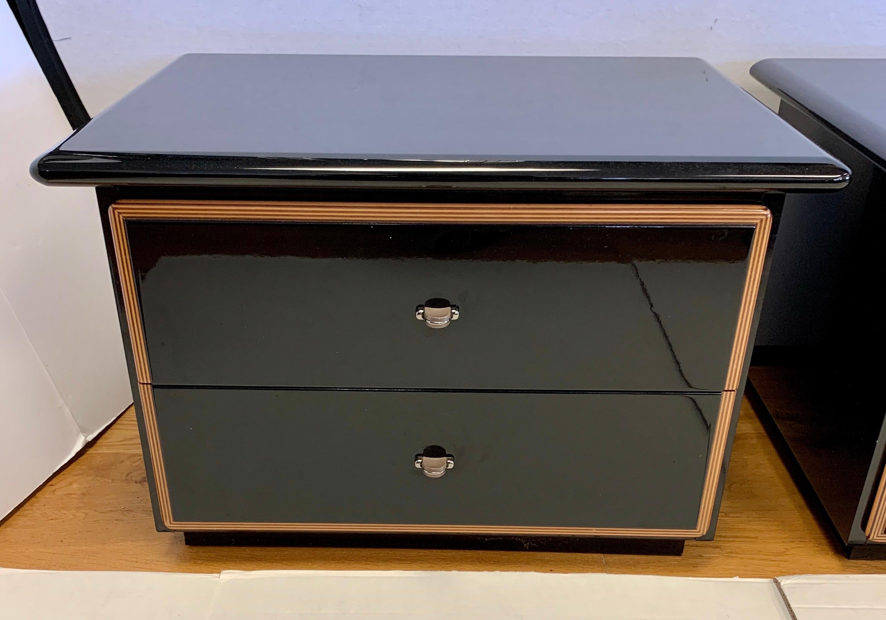 Roche Bobois Black Lacquer Nightstands, Pair Made in Italy Pierre Cardin In Good Condition In West Hartford, CT