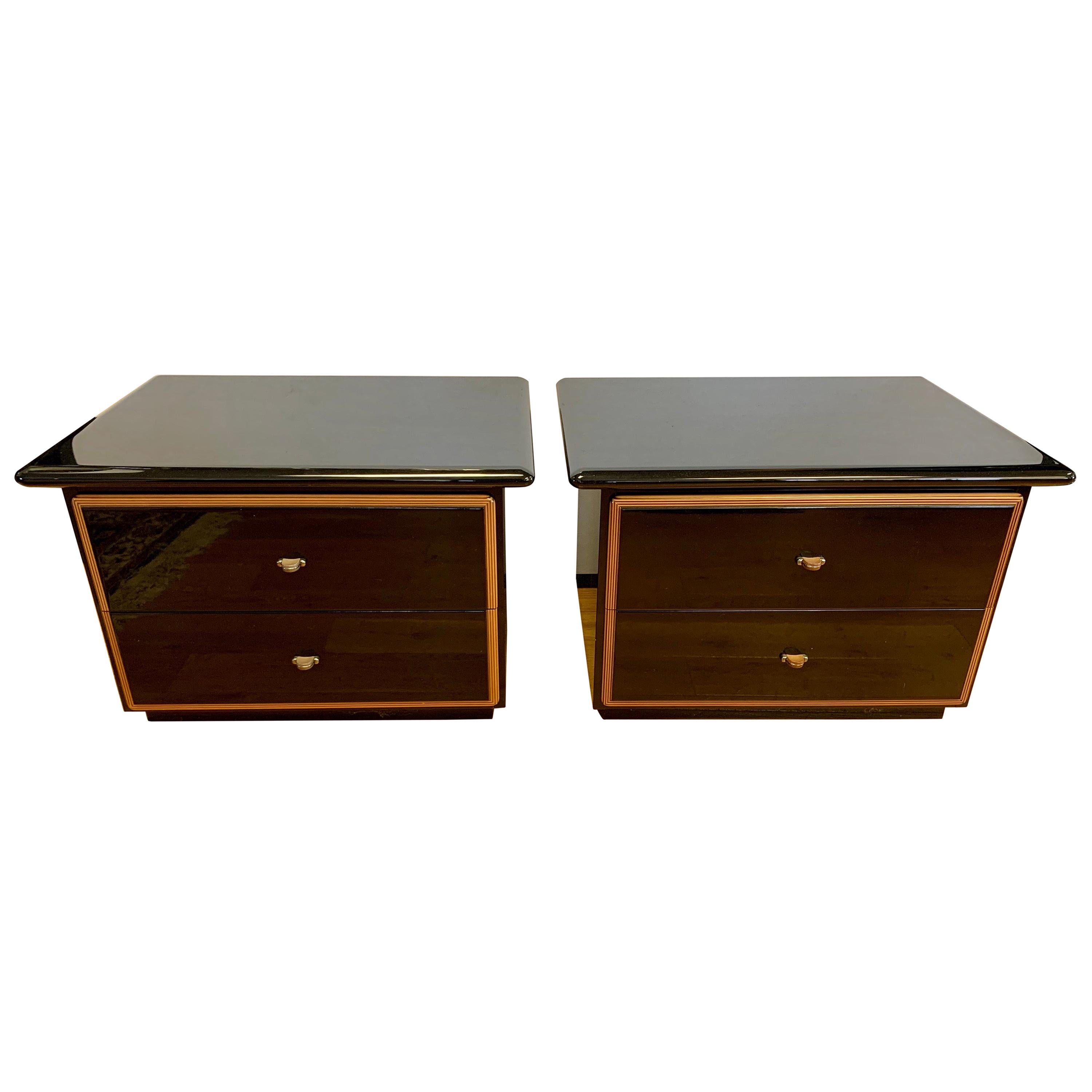 Roche Bobois Black Lacquer Nightstands, Pair Made in Italy Pierre Cardin