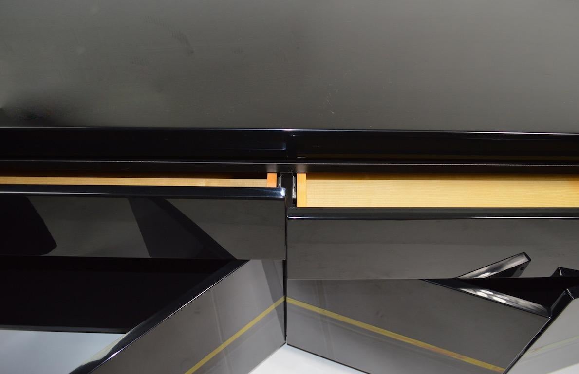 Lacquered Roche Bobois Black Lacquer Sideboard Bar Credenza, Jean Claude Mahey
