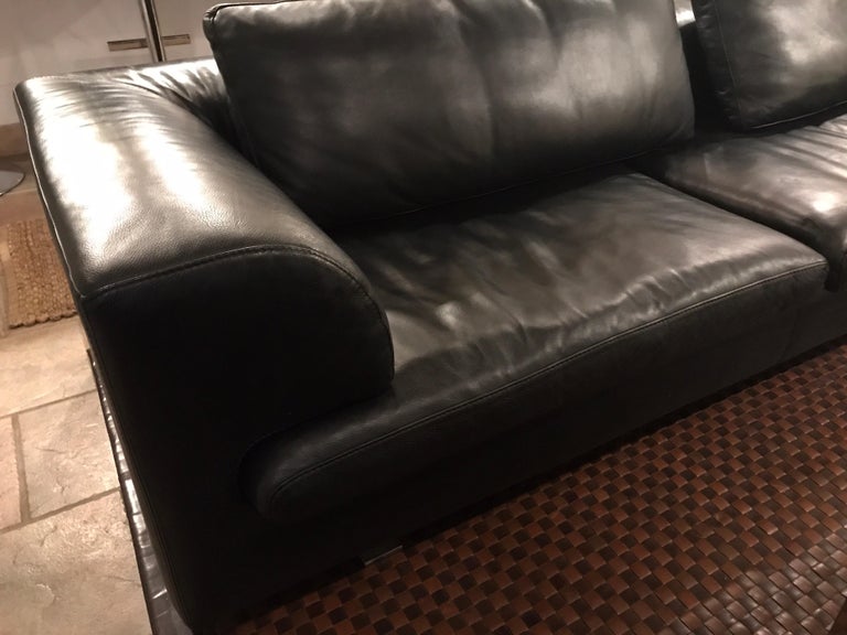 Roche Bobois Black Leather Sectional Sofa For Sale at 1stdibs
