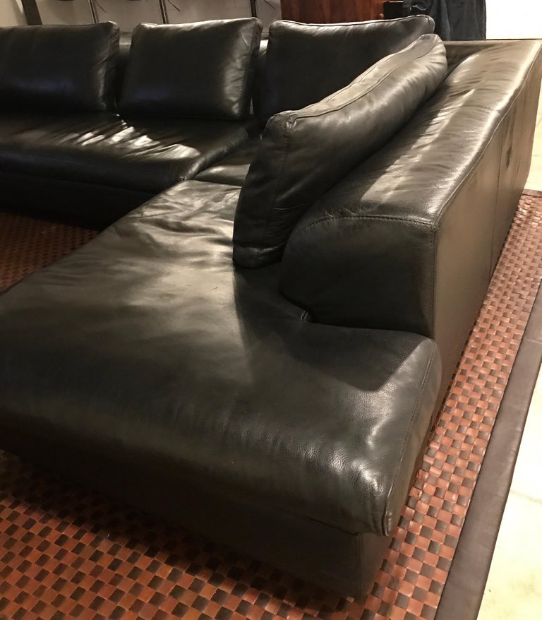 Roche Bobois Black Leather Sectional Sofa For Sale at 1stdibs