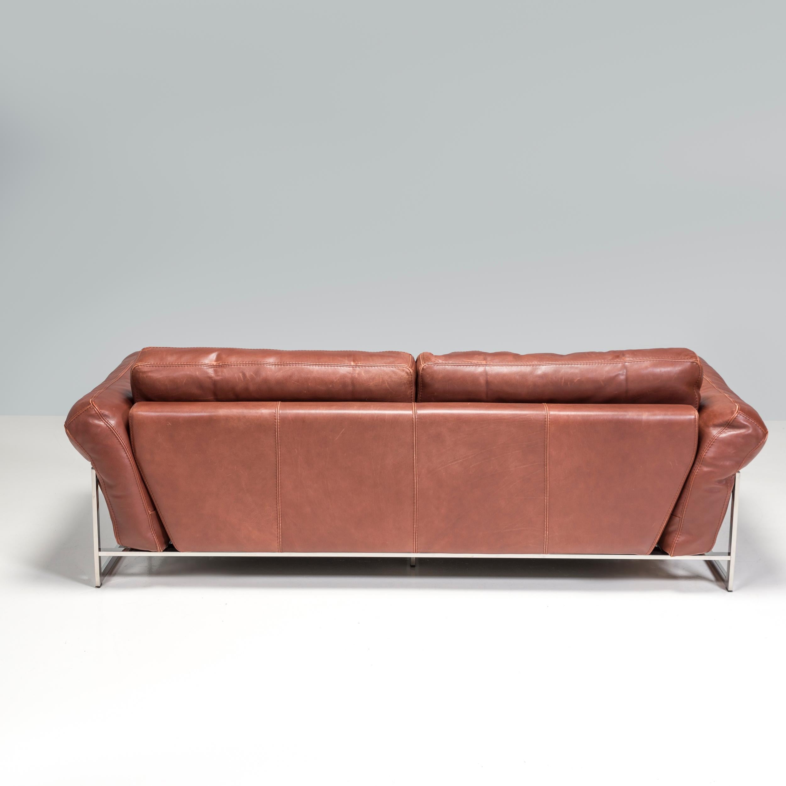 Roche Bobois Brown Leather Sofa In Good Condition For Sale In London, GB