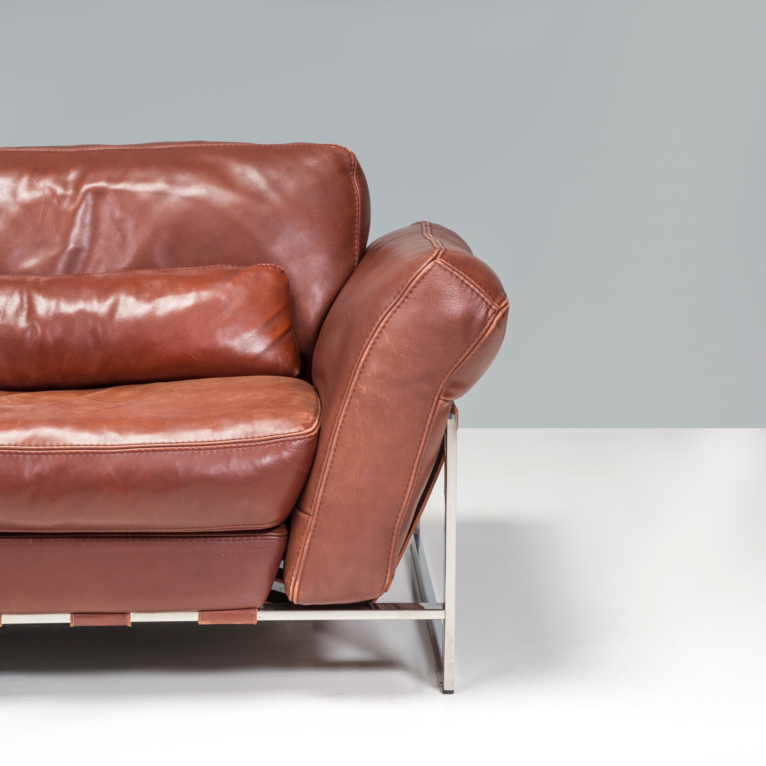 Contemporary Roche Bobois Brown Leather Sofa For Sale