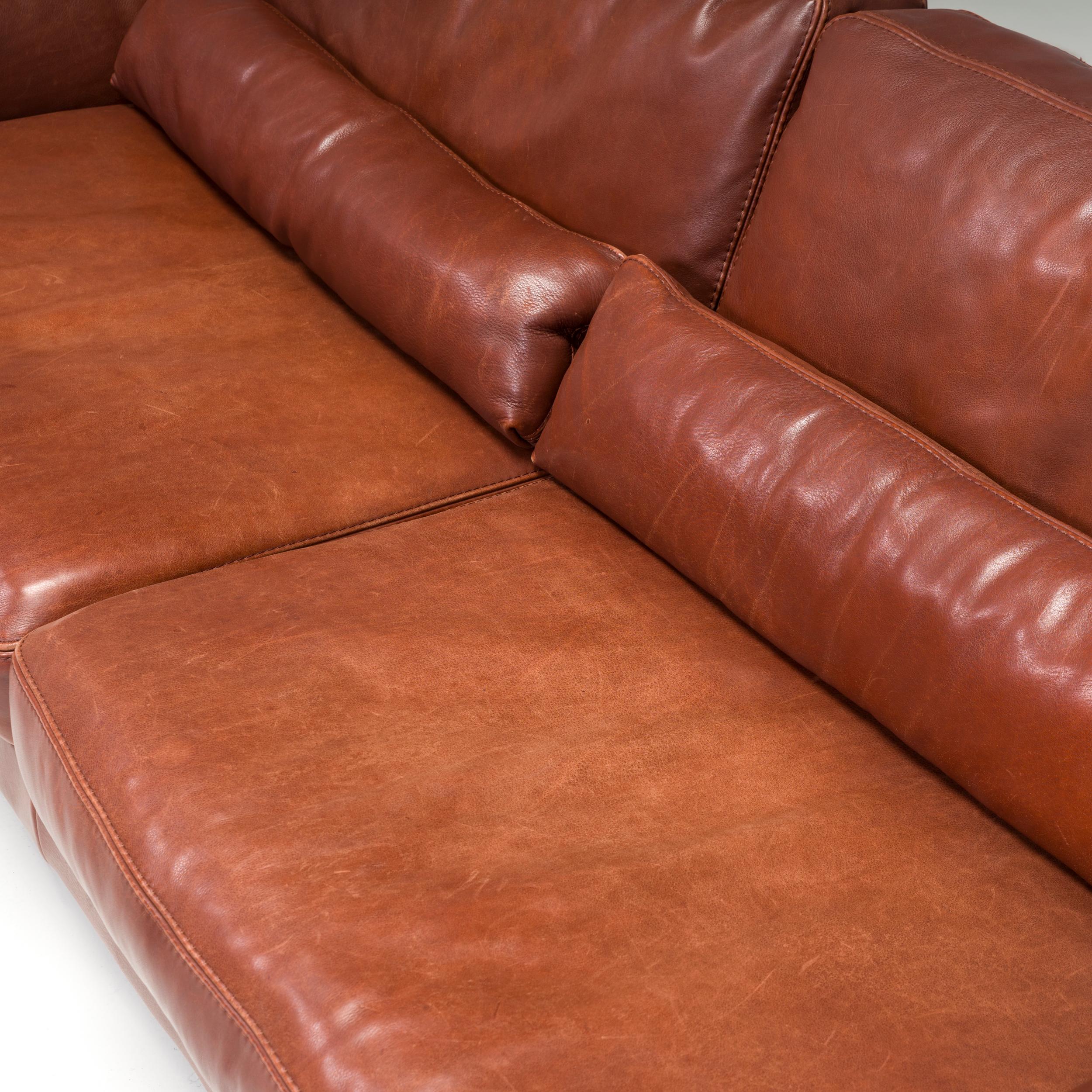 Roche Bobois Brown Leather Sofa For Sale 4
