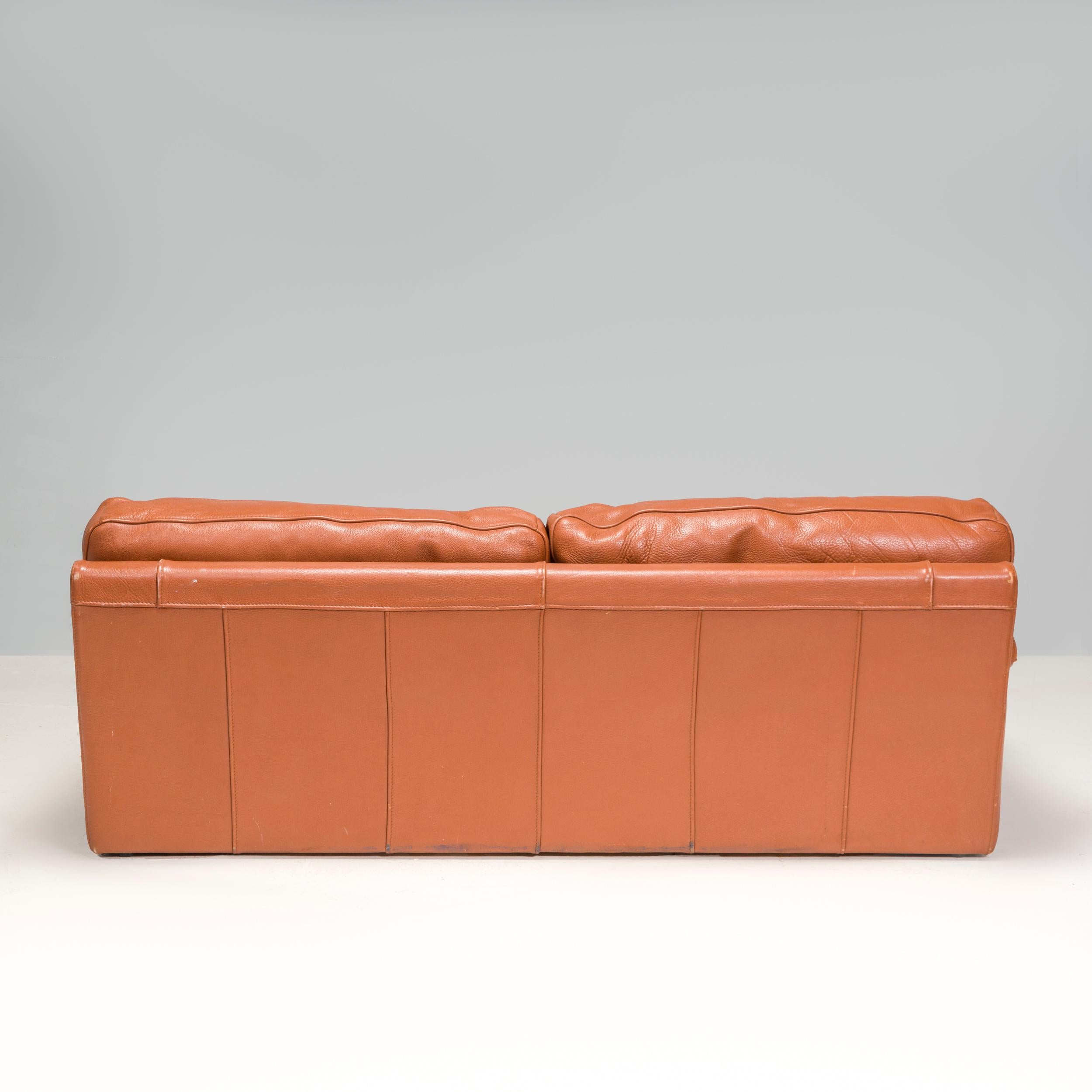 Late 20th Century Roche Bobois Brown Leather Sofa, Three Seater For Sale