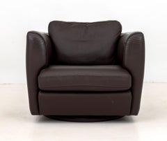 Roche Bobois Brown Leather Swivel Club Chair