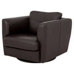 Roche Bobois Brown Leather Swivel Club Chair