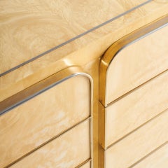 Roche Bobois Burled Elm Dresser with Brass Trim and Plinth Base