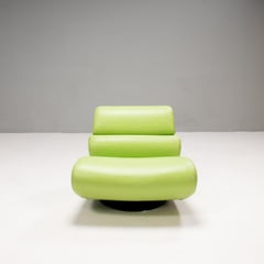 Roche Bobois by Hans Hopfer Virgule Lime Green Leather Swivel Lounge Chair