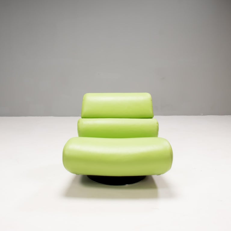 Roche Bobois by Hans Hopfer Virgule Lime Green Leather Swivel Lounge