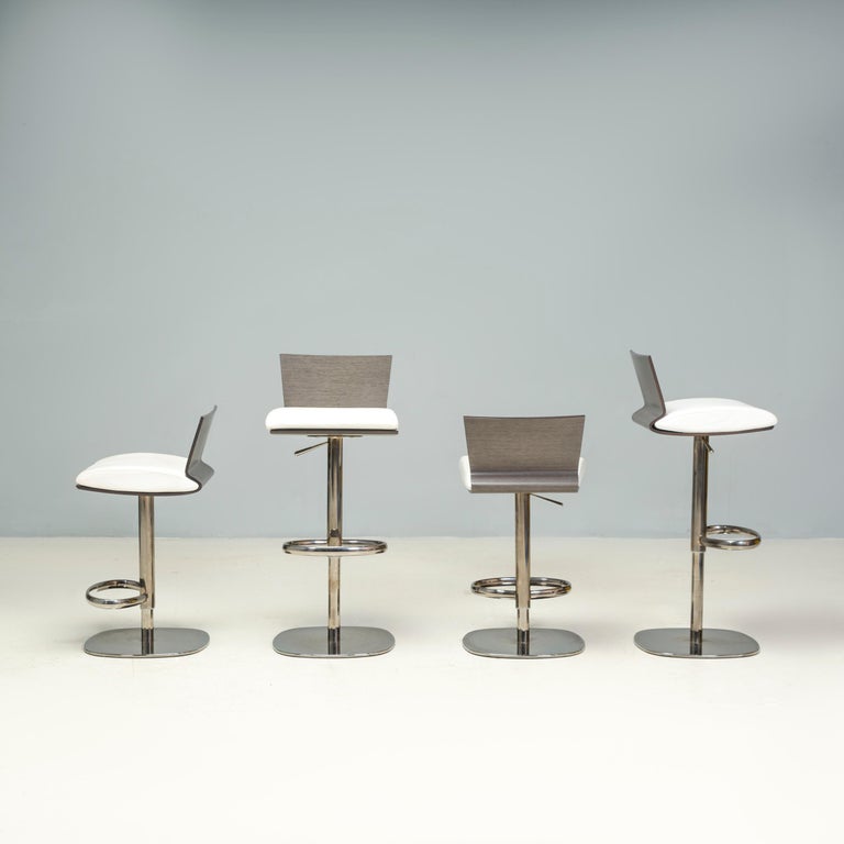 Roche Bobois by Sacha Lakic Ublo White Leather Bar Stools, Set of