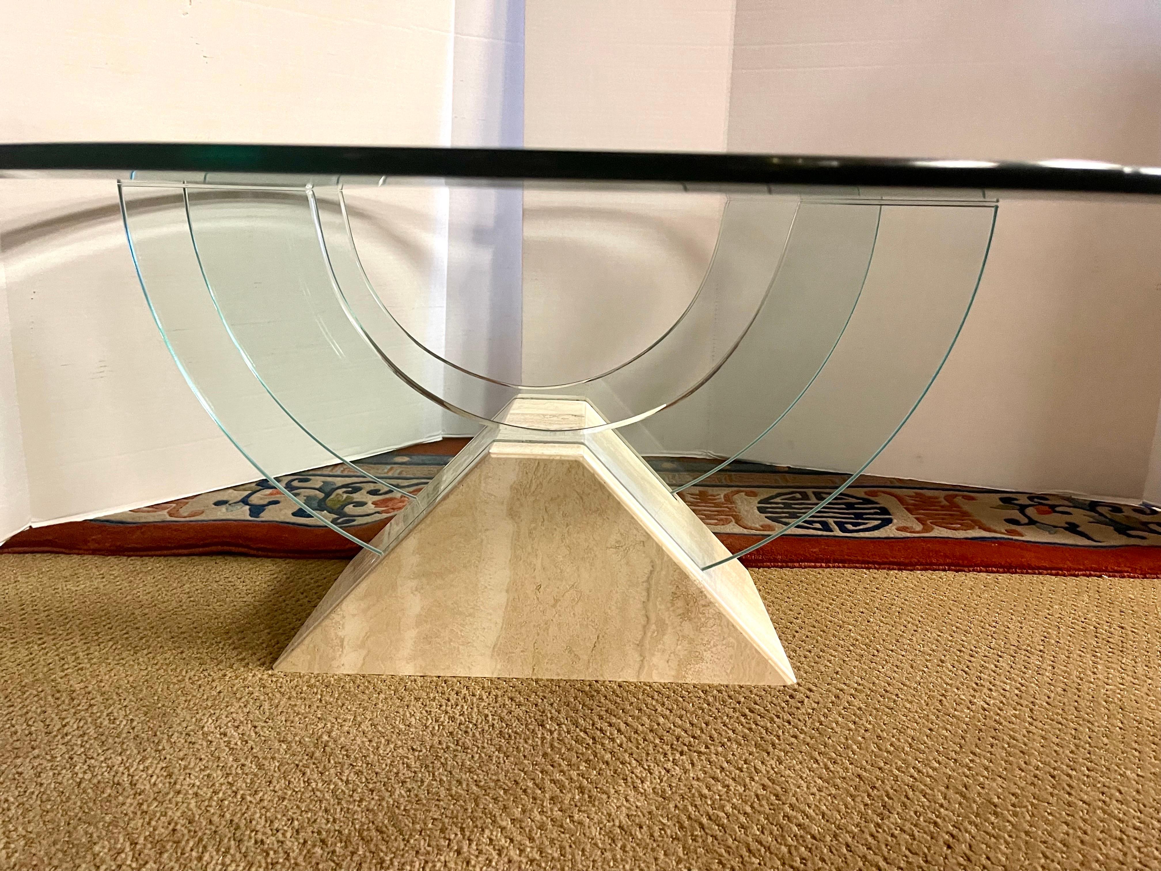 Roche Bobois Carrara Marble and Glass Post Modern Round Cocktail Coffee Table In Good Condition In West Hartford, CT
