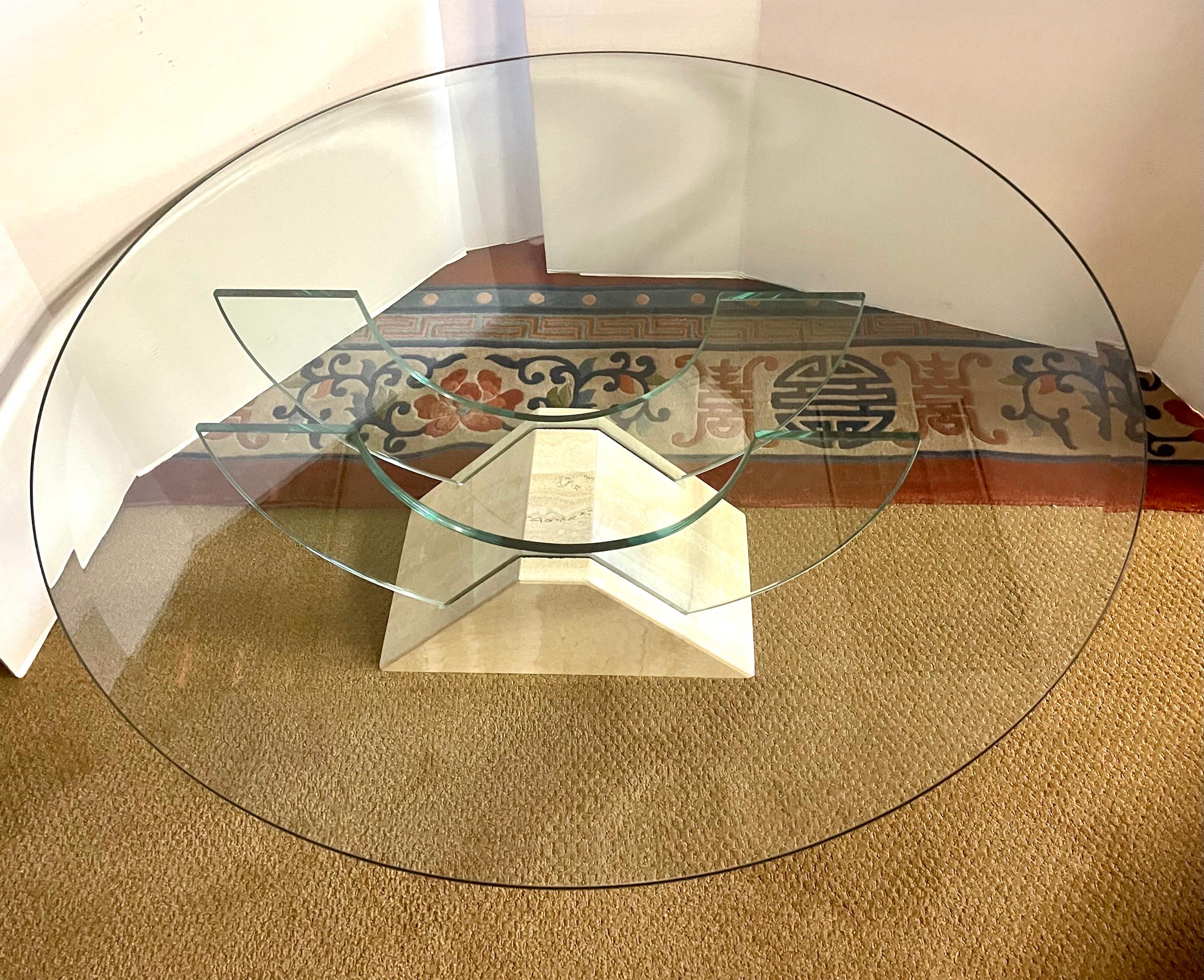 Late 20th Century Roche Bobois Carrara Marble and Glass Post Modern Round Cocktail Coffee Table