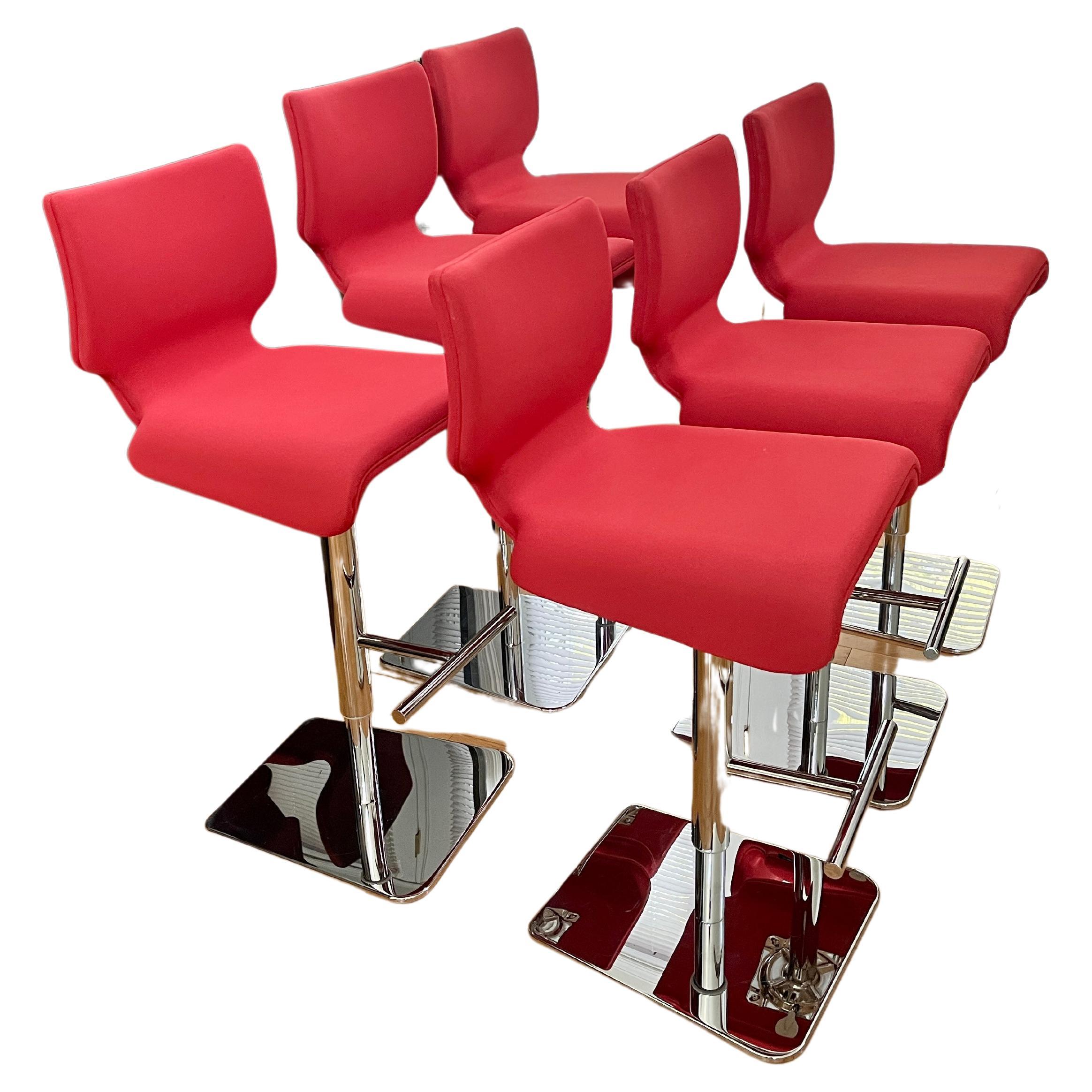 Contemporary Roche Bobois Chabada Stool, Swivel, Footrest, Chrome Plated - 6 Available For Sale