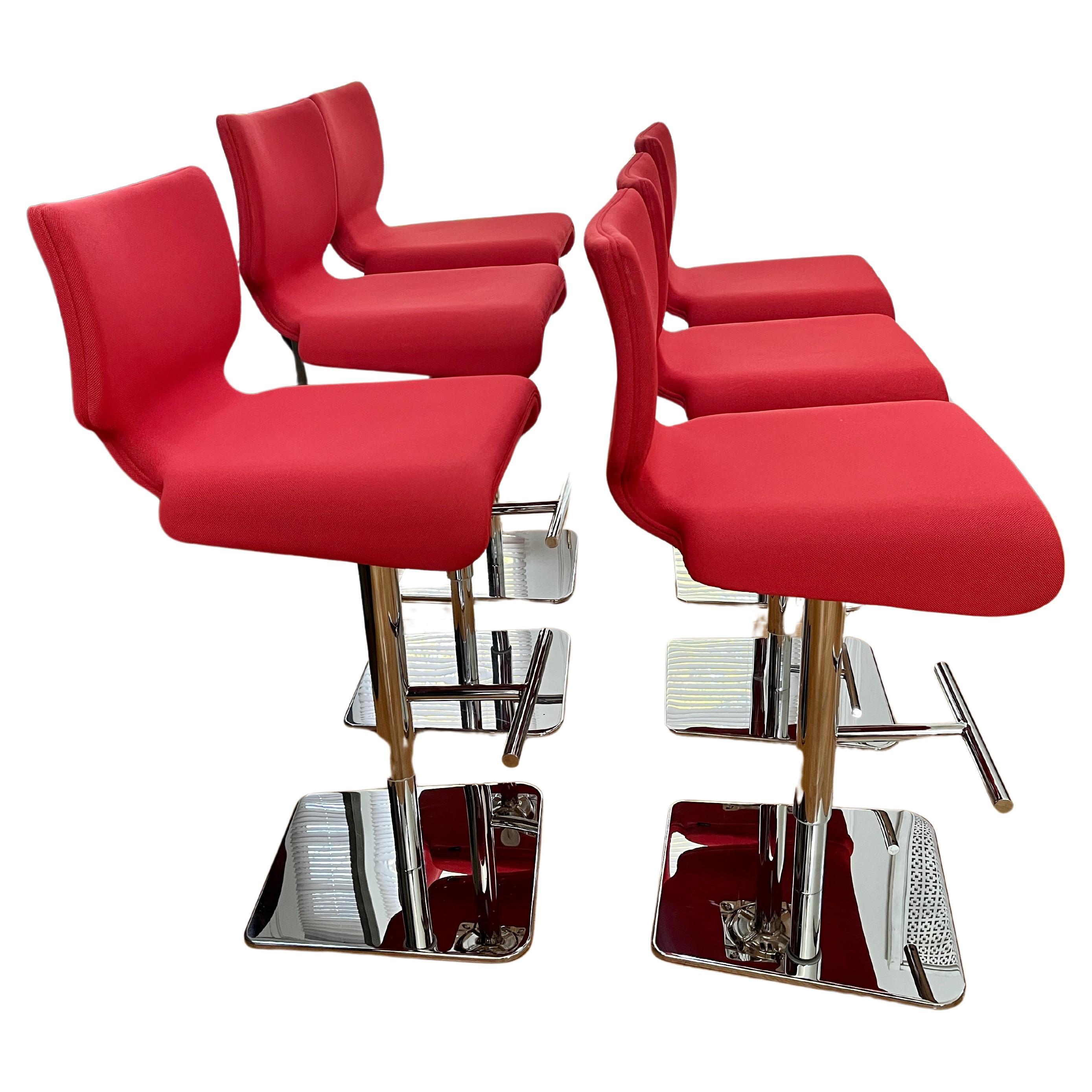 Upholstery Roche Bobois Chabada Stool, Swivel, Footrest, Chrome Plated - 6 Available For Sale