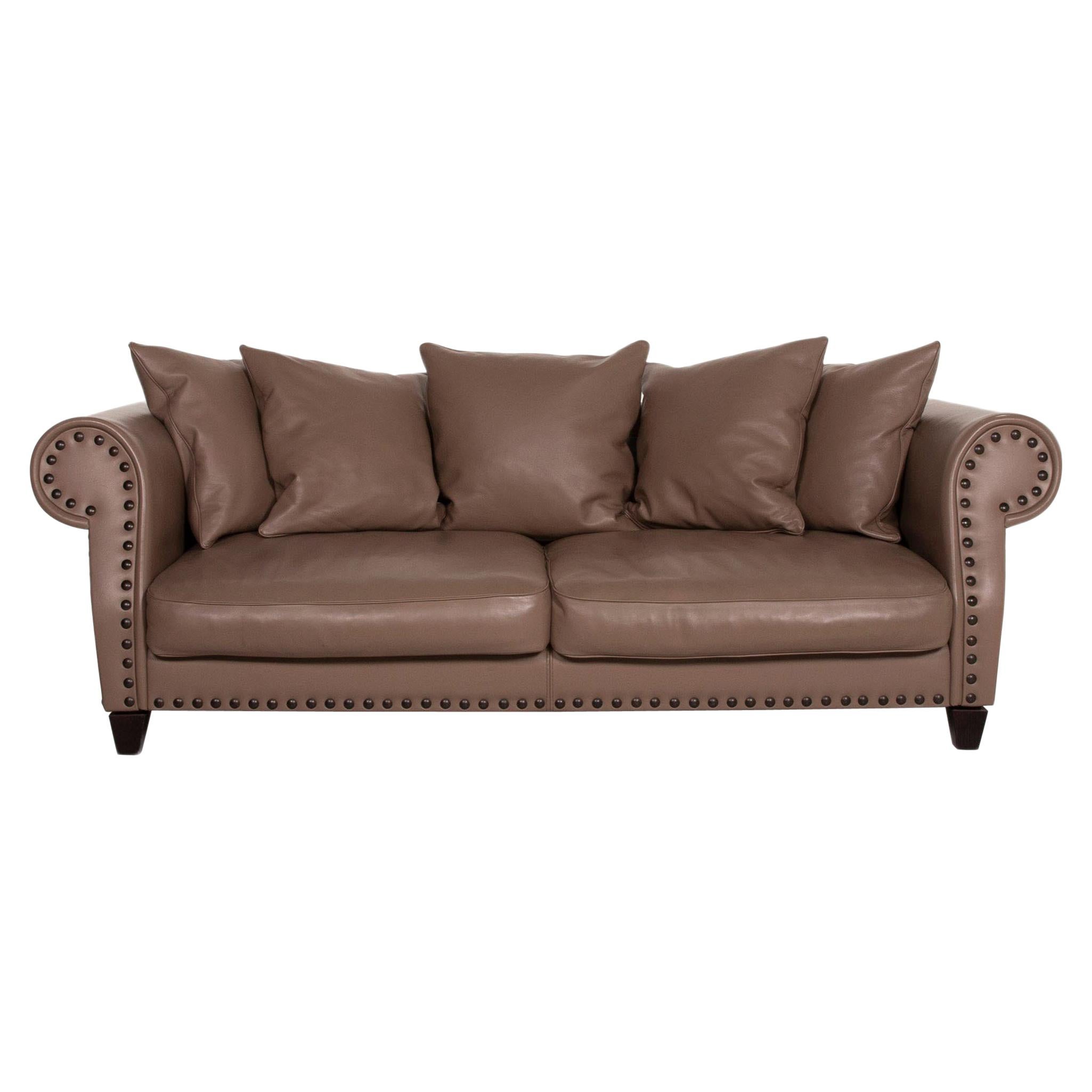 Roche Bobois Chester Chic Leather Sofa Brown Three-Seat For Sale