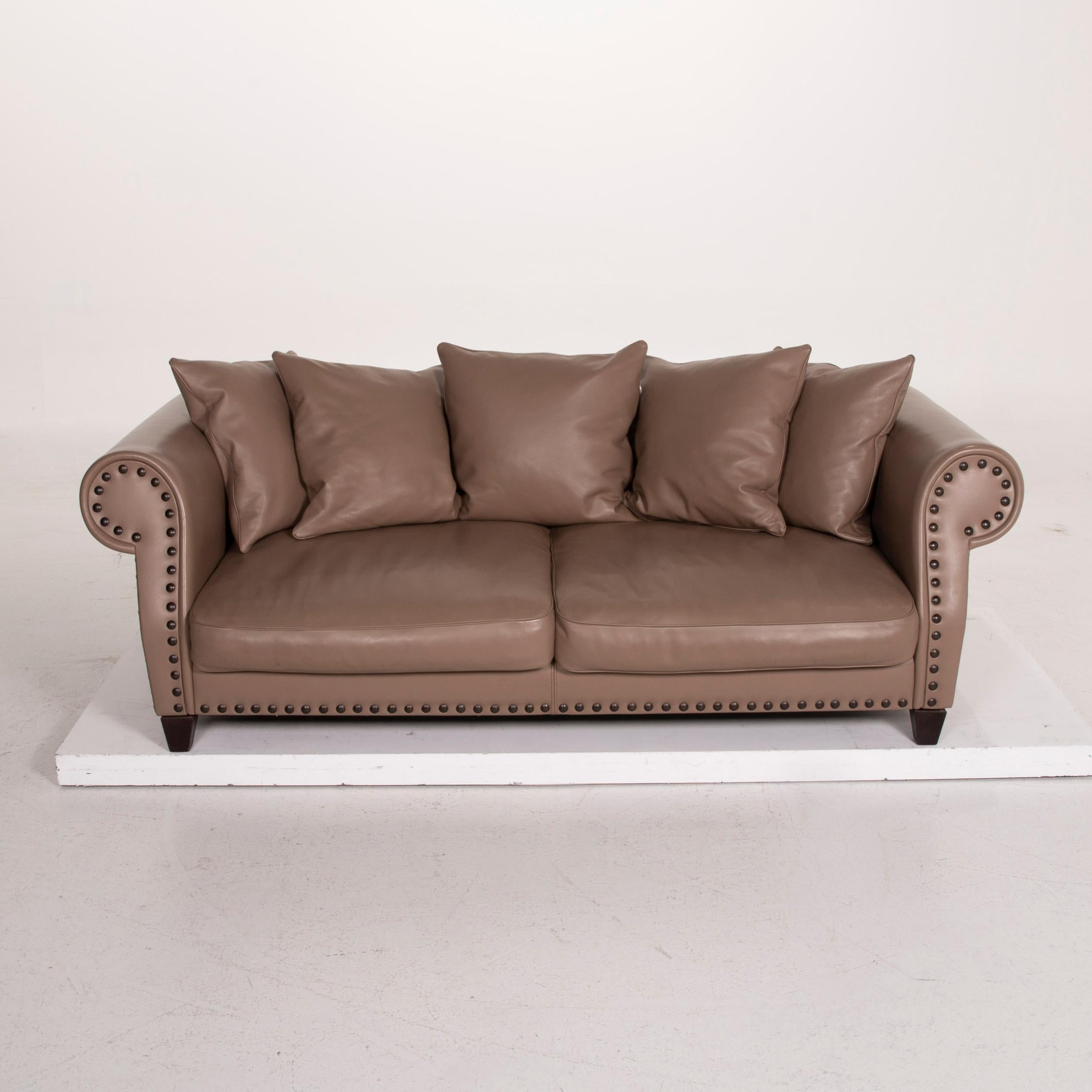 Contemporary Roche Bobois Chester Chic Leather Sofa Brown Three-Seat For Sale